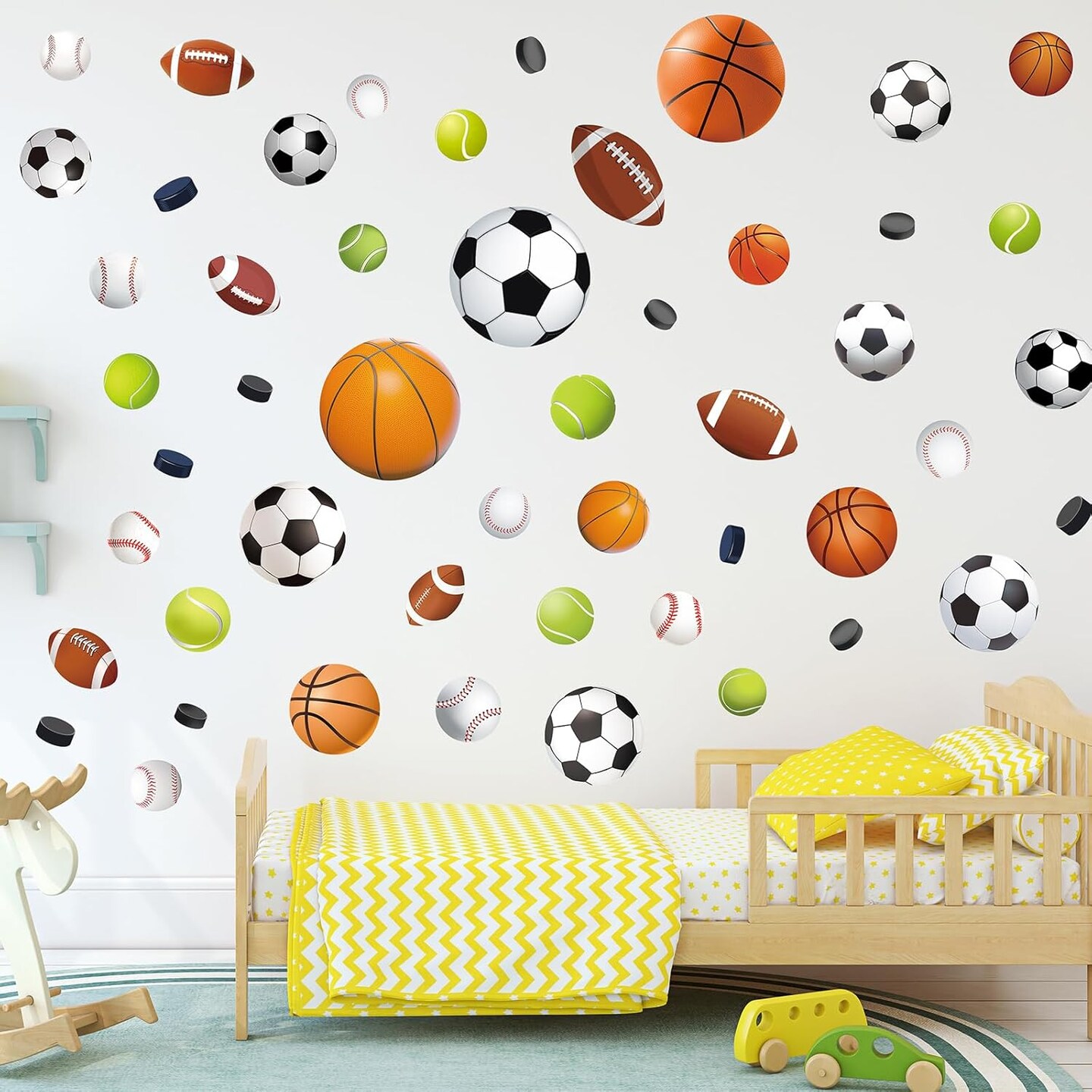 Glow in The Dark Basketball Football Sports Wall Decals,Glowing Luminous Boys Room Wall Stickers Removable self-Adhesive Baseball Decals for Kids Baby Boys Nursery Game Playroom Decoration