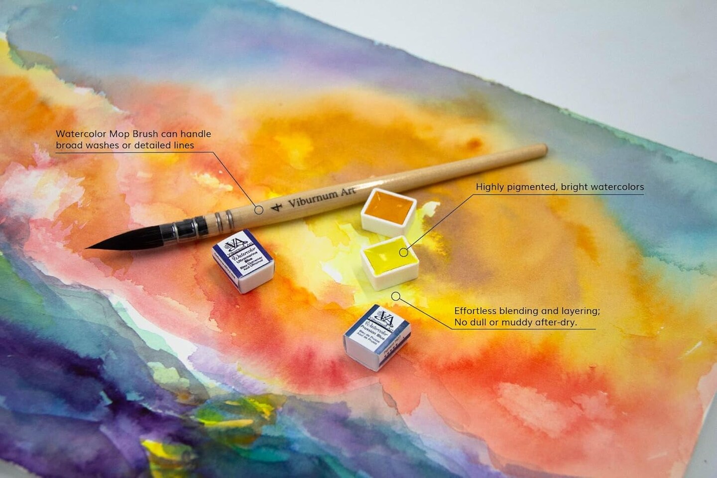 Professional Watercolor Paint Set - 24 Half Pan Highly Pigmented Transparent Water Color Paints with #4 Synthetic Water color Brush, Mixing Palette &#x26; Wooden Box Gift Watercolor Kit
