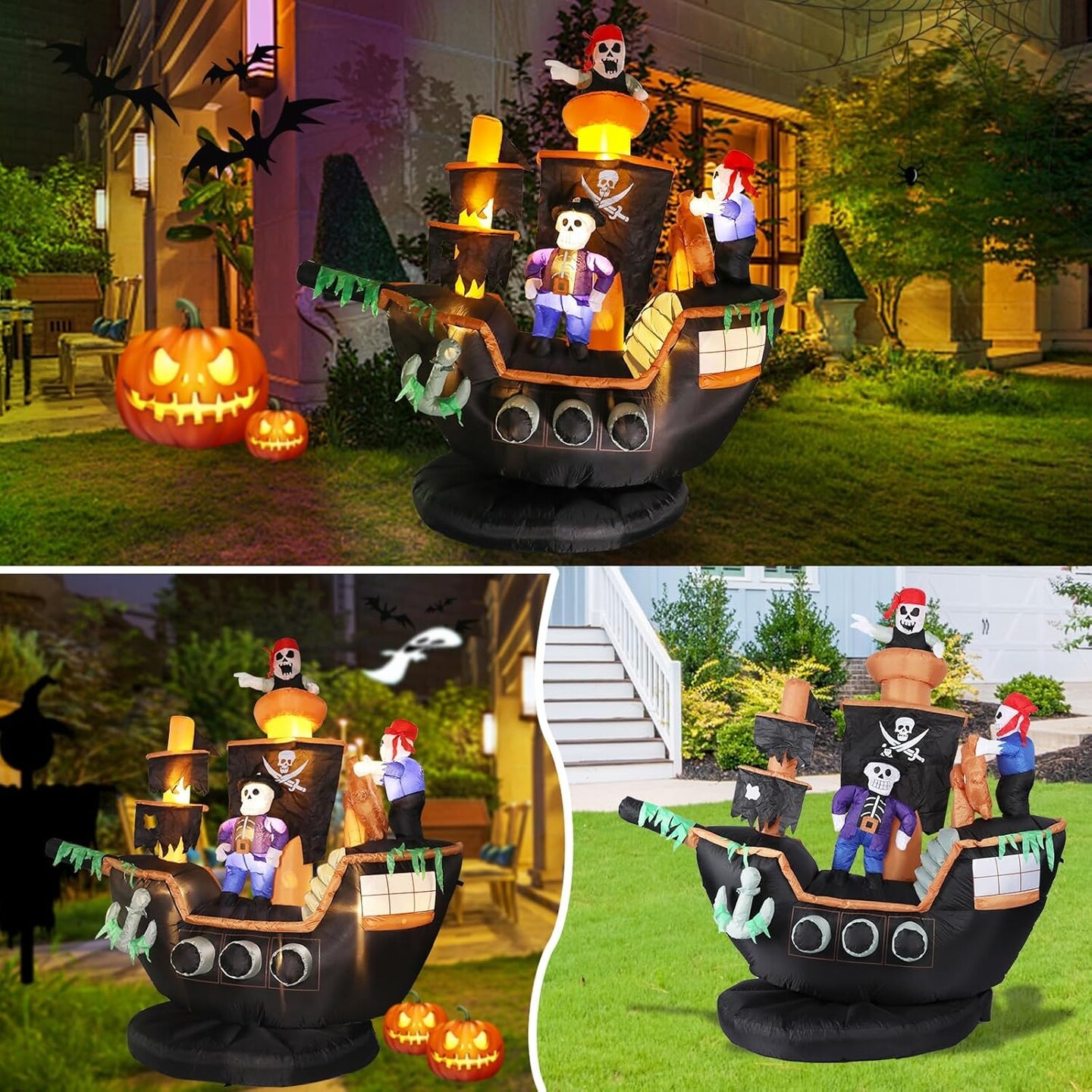 Halloween Inflatables Pirate Ship - Giant 7FT Skeletons Ghosts (Pirate Ship Inflatable)