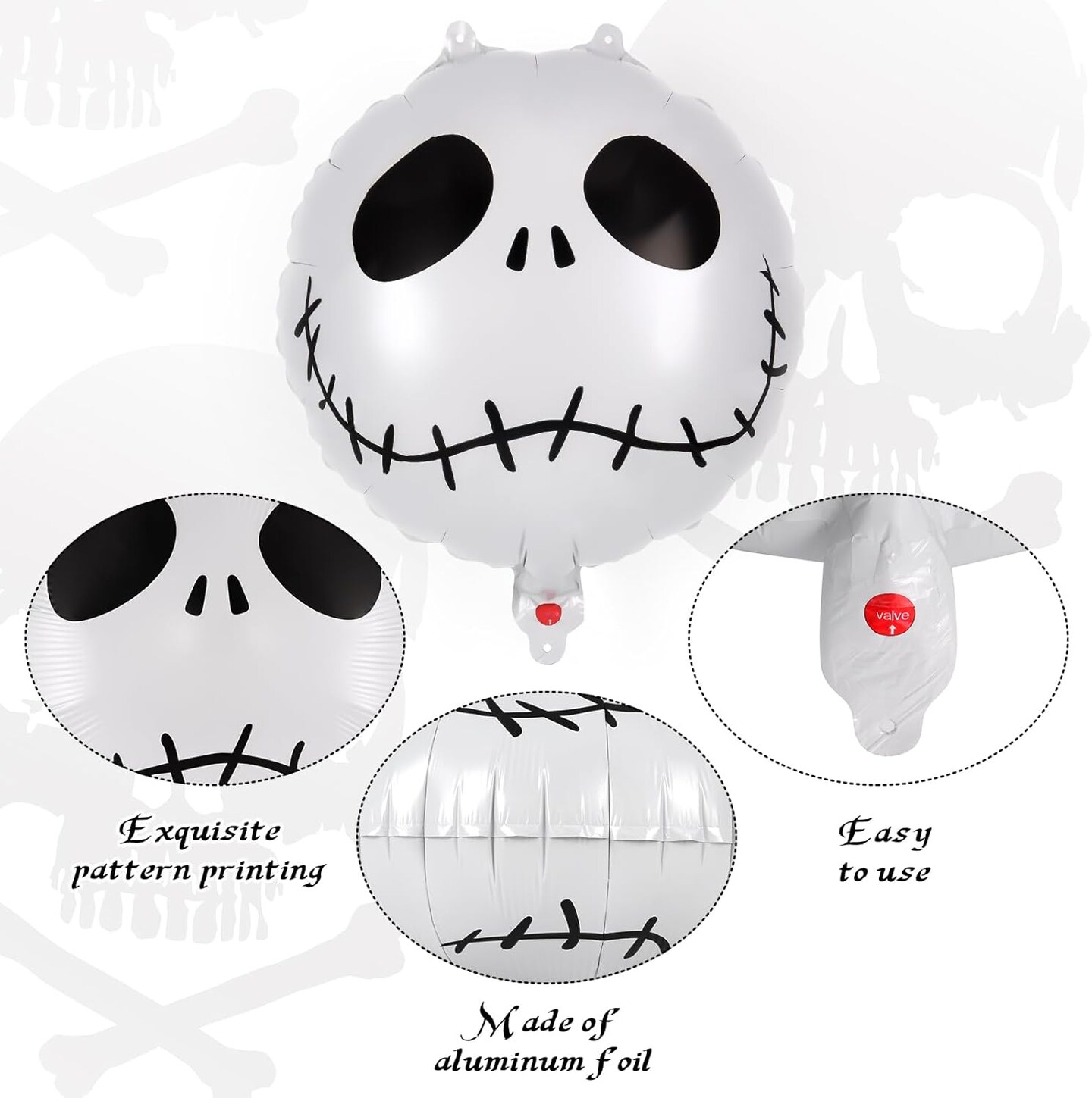 12 Pcs Black and White Skeletons Striped Foil Balloons(Skull and Strip)