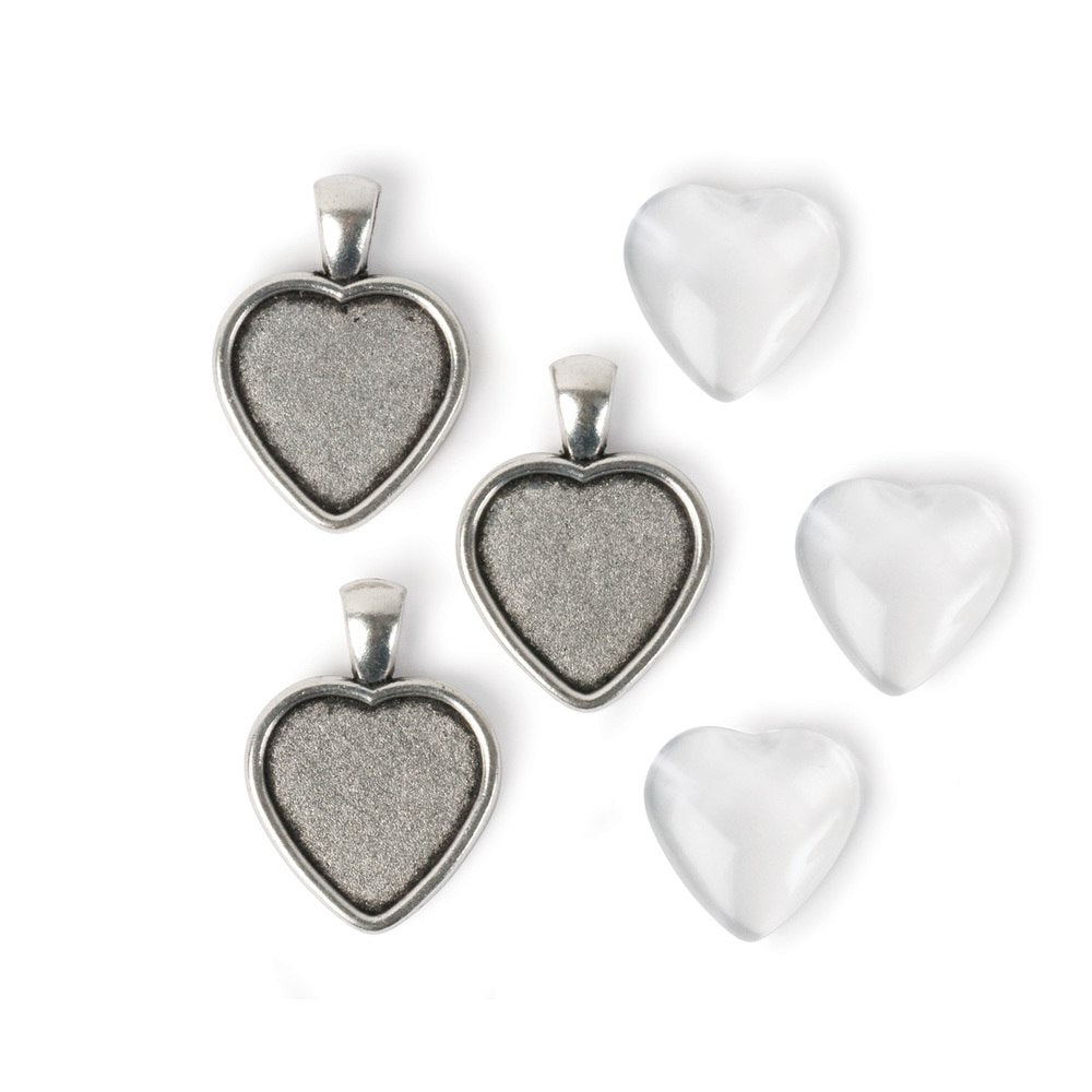 Picture Frame Pendants - Heart, Antiqued Silvertone, for 20 mm Pictures - Set of Three