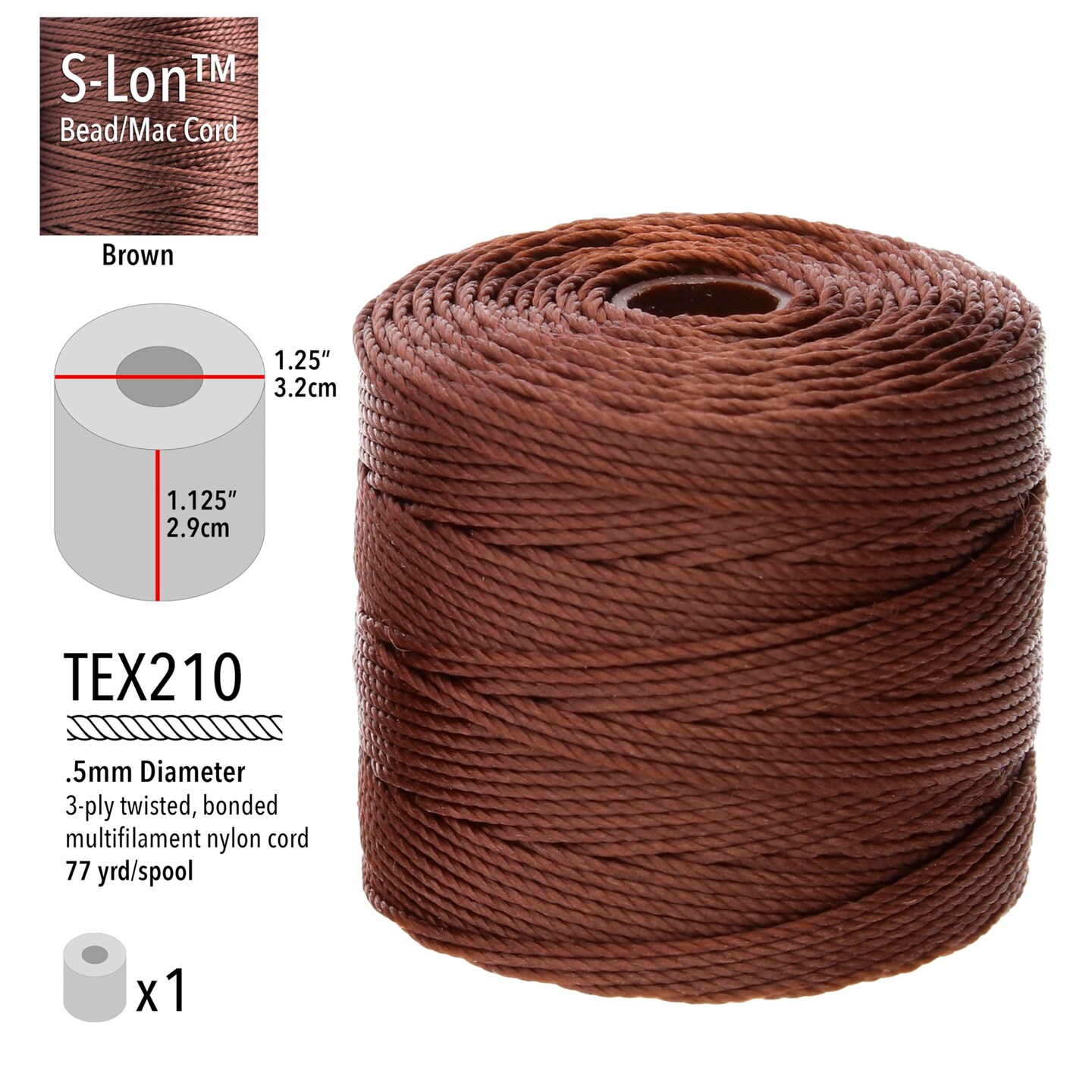 The Beadsmith S-Lon Bead Cord &#x2013; .5 mm Twisted Nylon Cord for Stringing