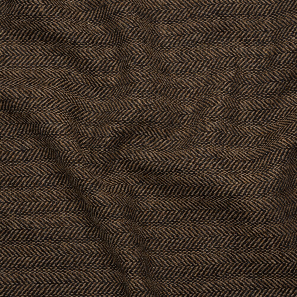 1 Yard Brown and Black Herringbone Wool Blend Twill Fabric 60 Inch Width