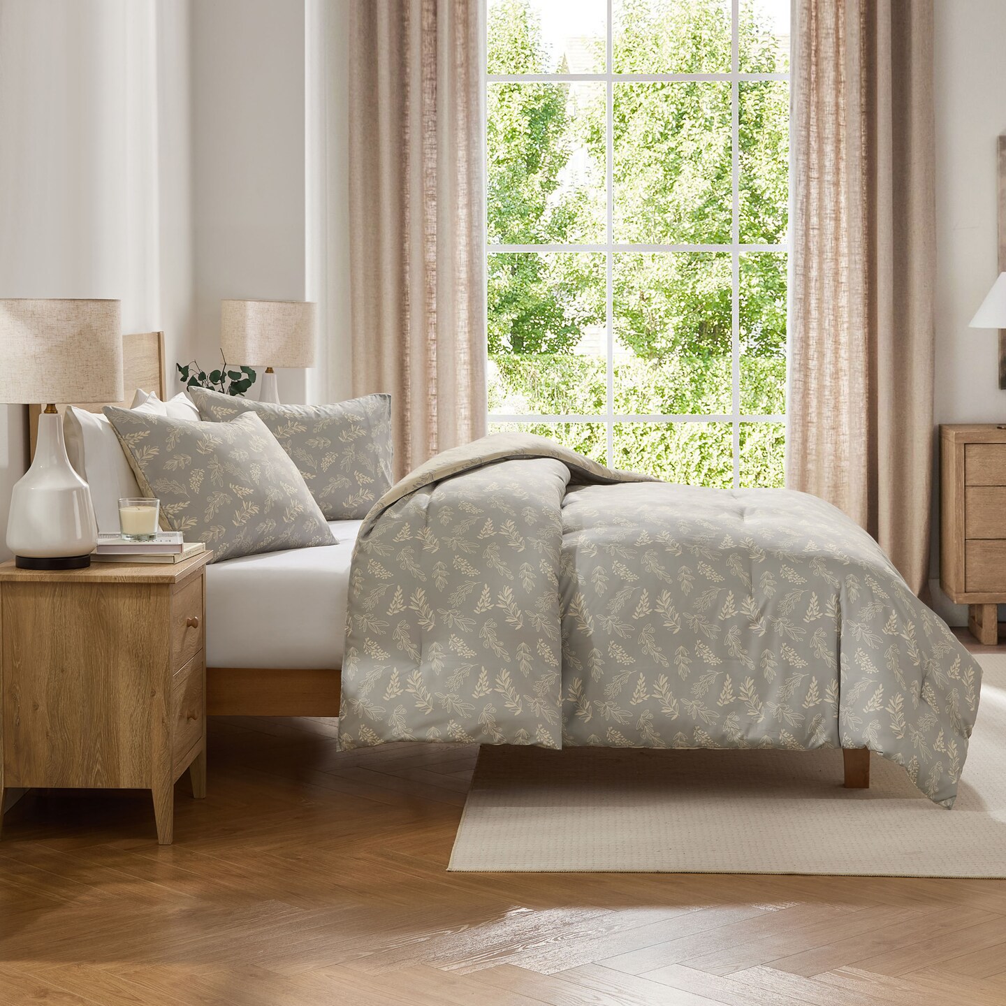 CraftBud 3PC Reversible Botanical Printed Comforter Bedding Set