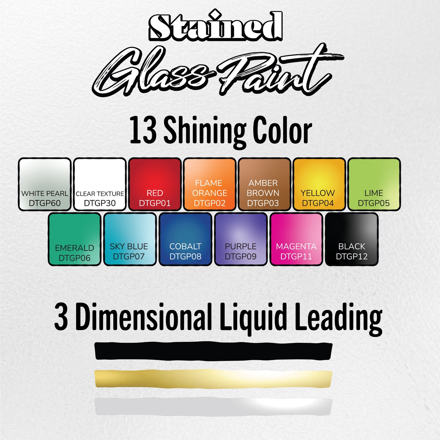 DecoArt Stained Glass Paint Complete Set -11 intensely colored, intermixable colors and 2 metallic liquid dimensional leadings