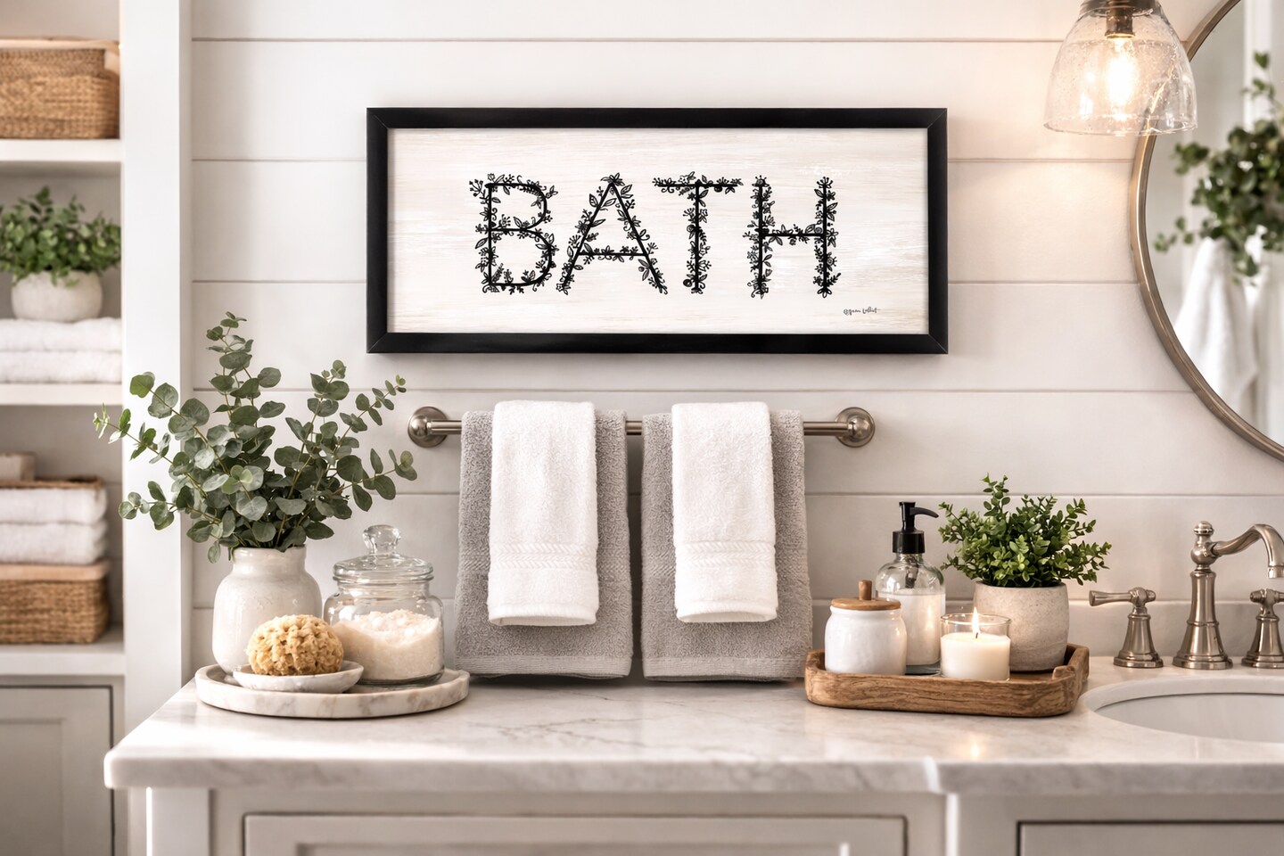 9" x 18" Bath Sign Framed Wall Art, Contemporary Home Décor for Bath and Bathroom, Glass Facing and Hanging Hardware Included
