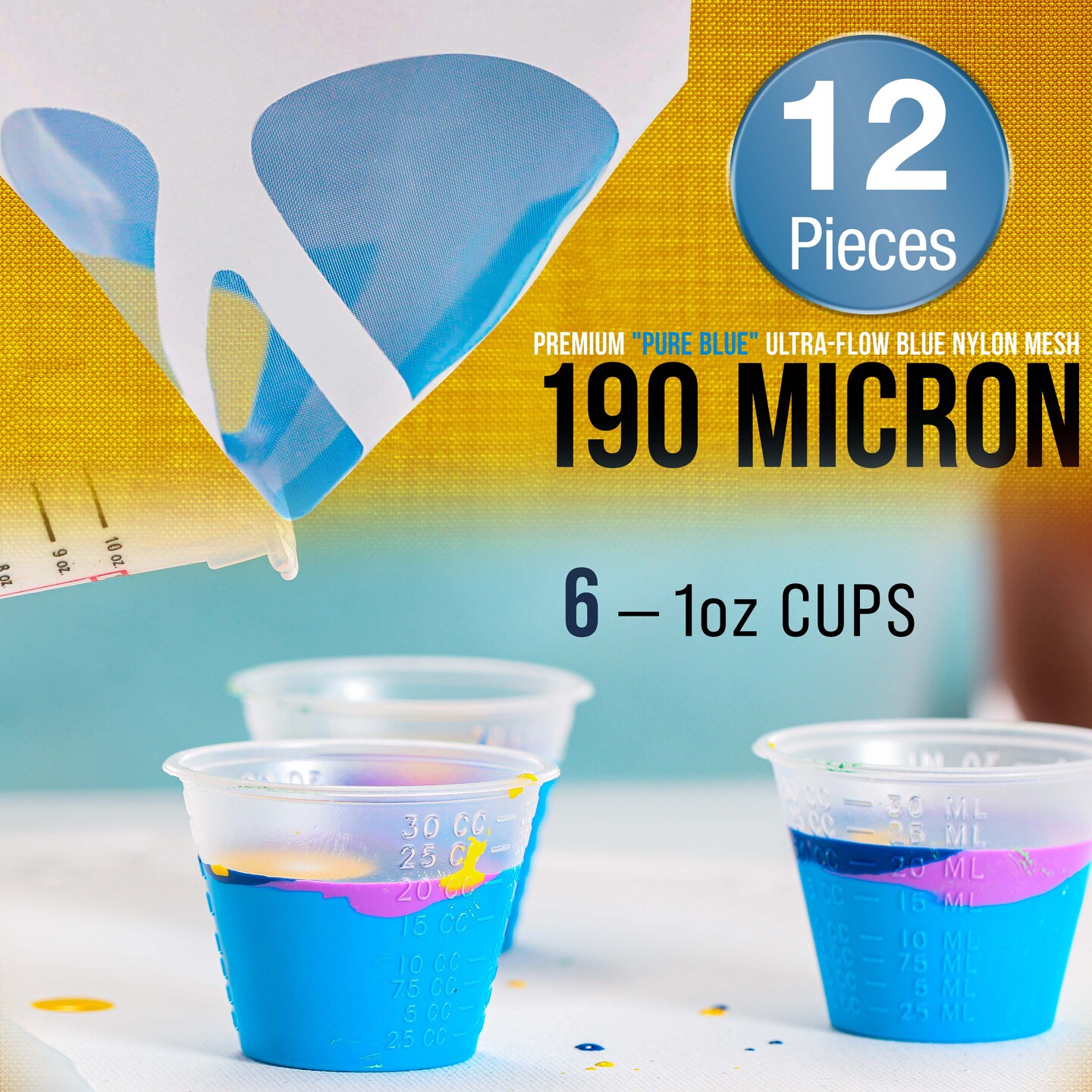 Complete Paint Mixing Kit - 12 Cups with Lids, Mixing Sticks, Paddles, Strainers - Epoxy Resin Measuring Cups, Plastic Paint Cup Containers for Automotive & Art Projects