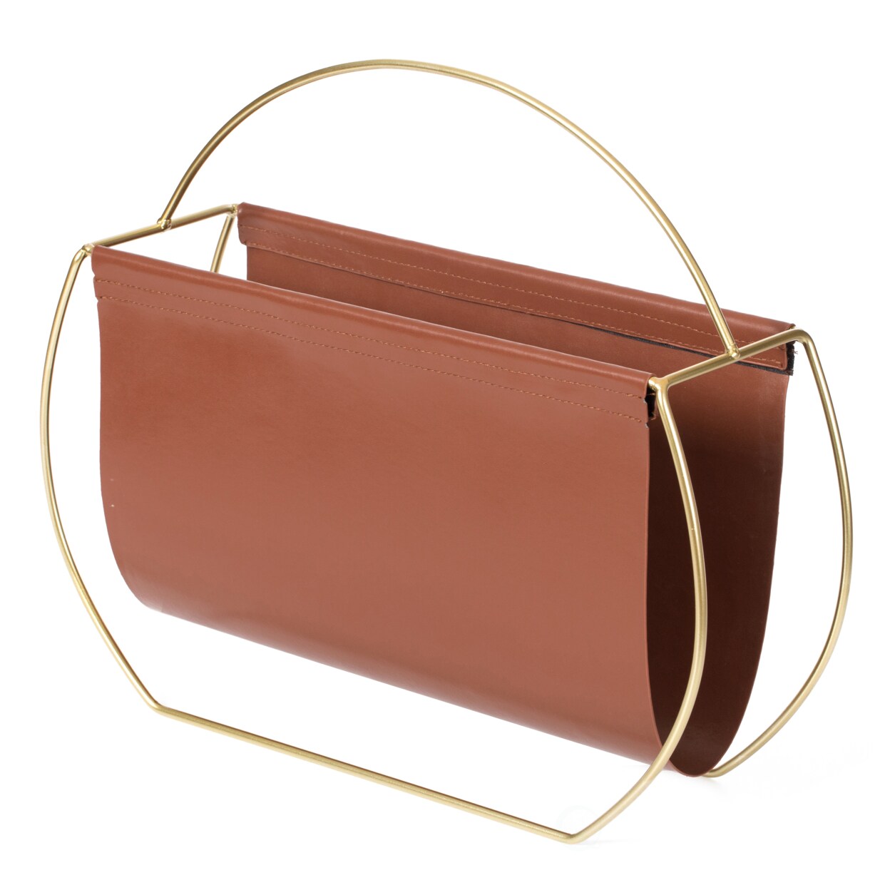 Gold Metal And Brown Leather Modern Decorative Freestanding Magazine Book Rack Storage Holder