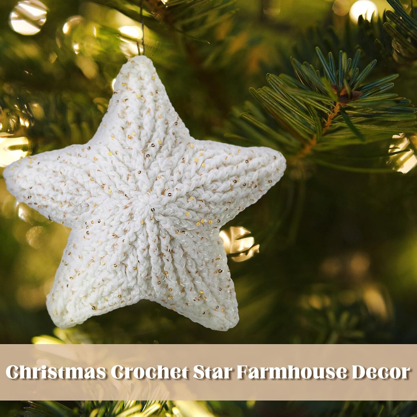 10 Inch Star Christmas Tree Topper Crochet Star Farmhouse Holiday Xmas Decor