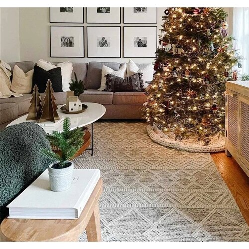 Grey-Ivory-Beige Wool-Polyester Persian Area Rug Handmade