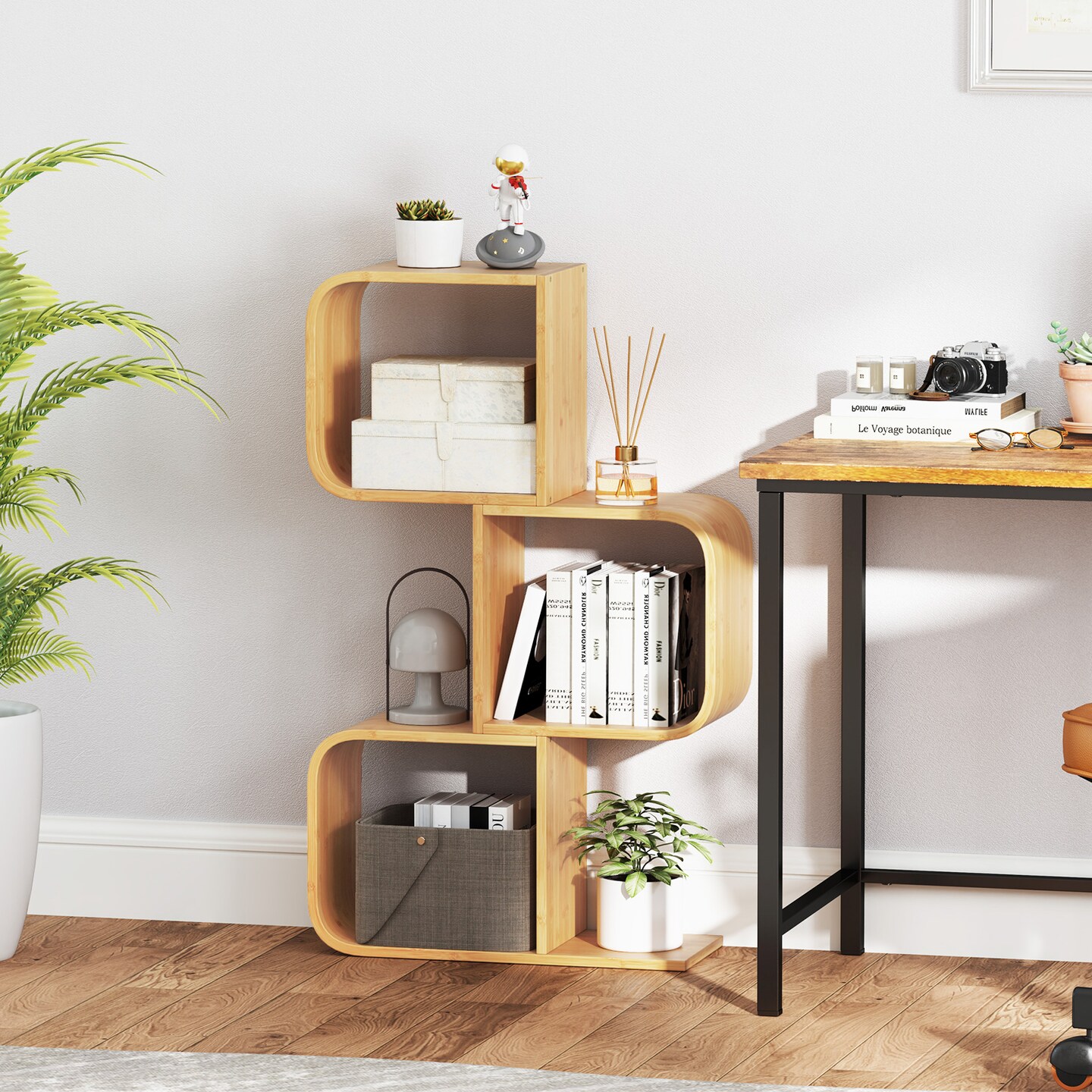 Costway 1/2 PCS 2 Tier S-Shaped Bookcase with 2 Open Cubes Geometric Corner Display Shelf