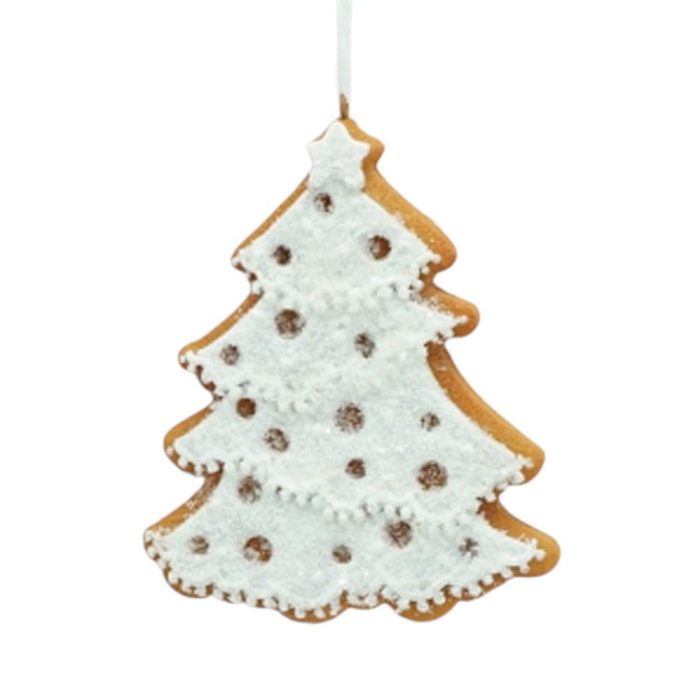 4&#x22; White Iced Gingerbread Christmas Tree Ornament &#x2013; Frosted Cookie Holiday Decoration
