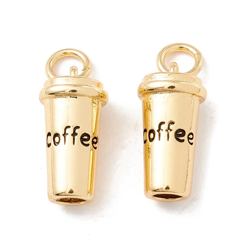 *5* 15x8mm Long Lasting 18k Gold Plated Brass Coffee Cup Charms