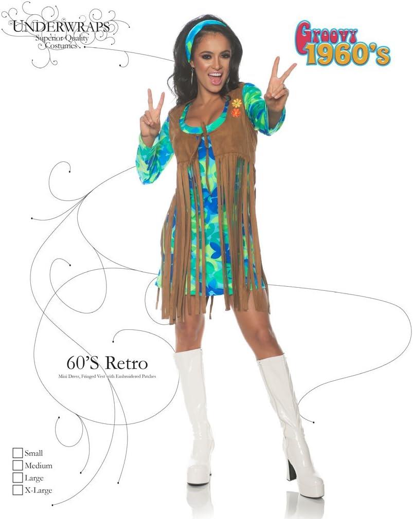 Underwraps Women's 1960s Retro Hippie Costume Set, Blue, Medium