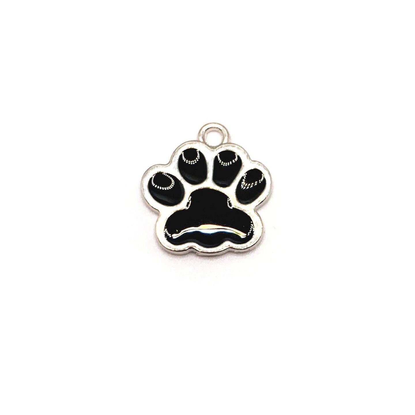 Black Enamel and Silver Dog / Cat Paw Print Charms, 17x16mm