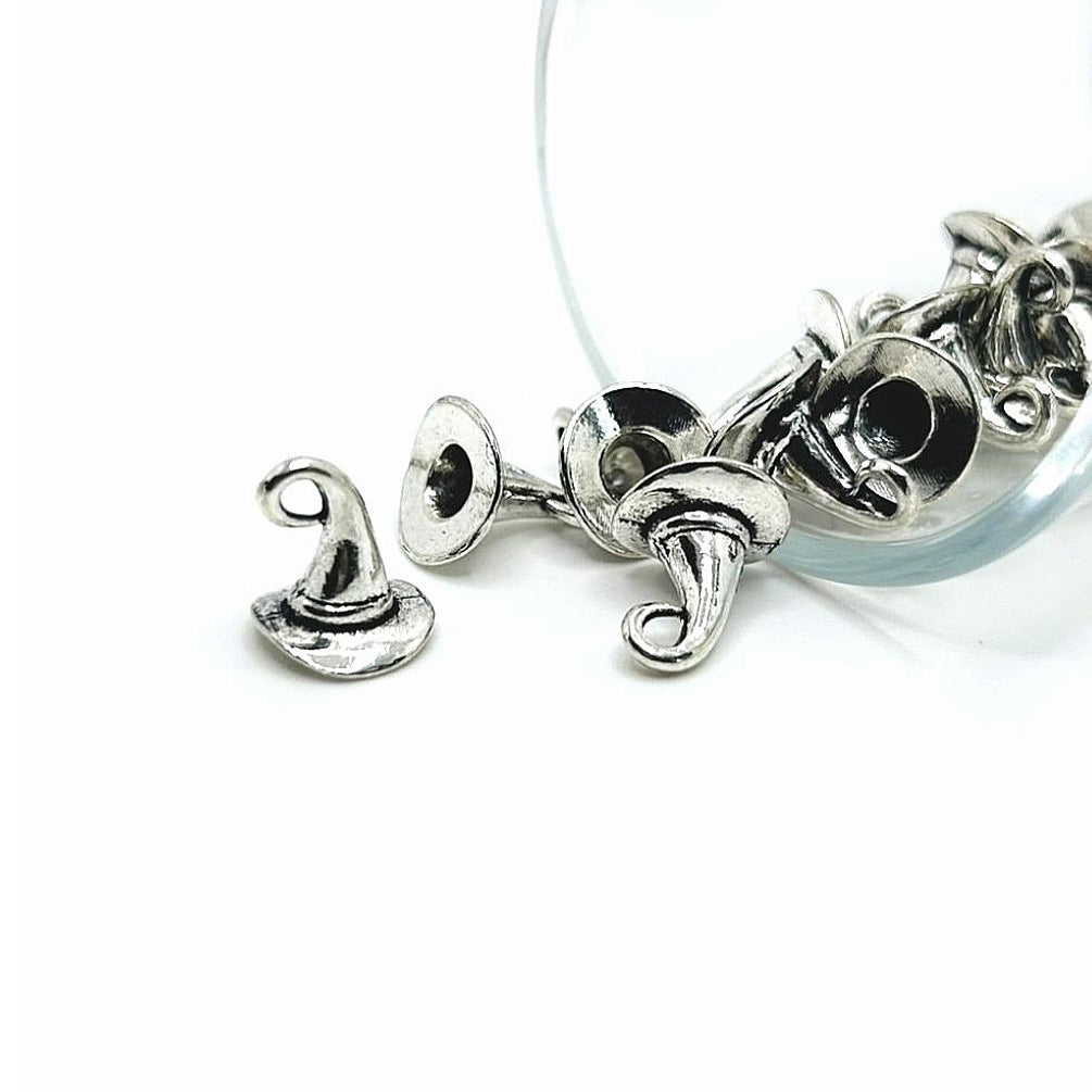 Silver Witch Hat 3D Charms, 11x11mm