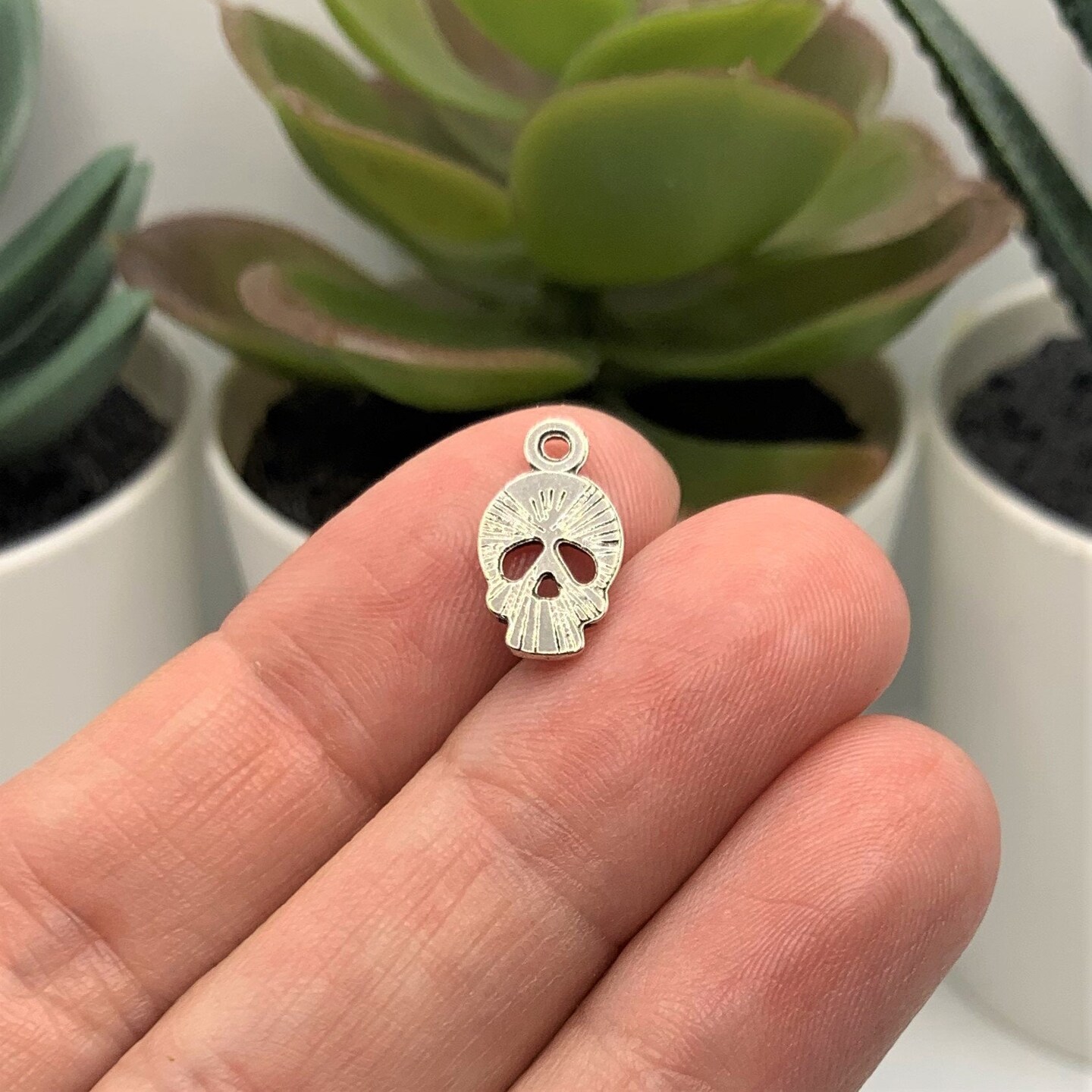 Small Silver Skull Charms, 14x8mm