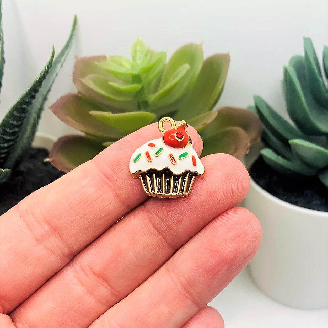 Enamel Cupcake with Sprinkles Charm, 19x18mm