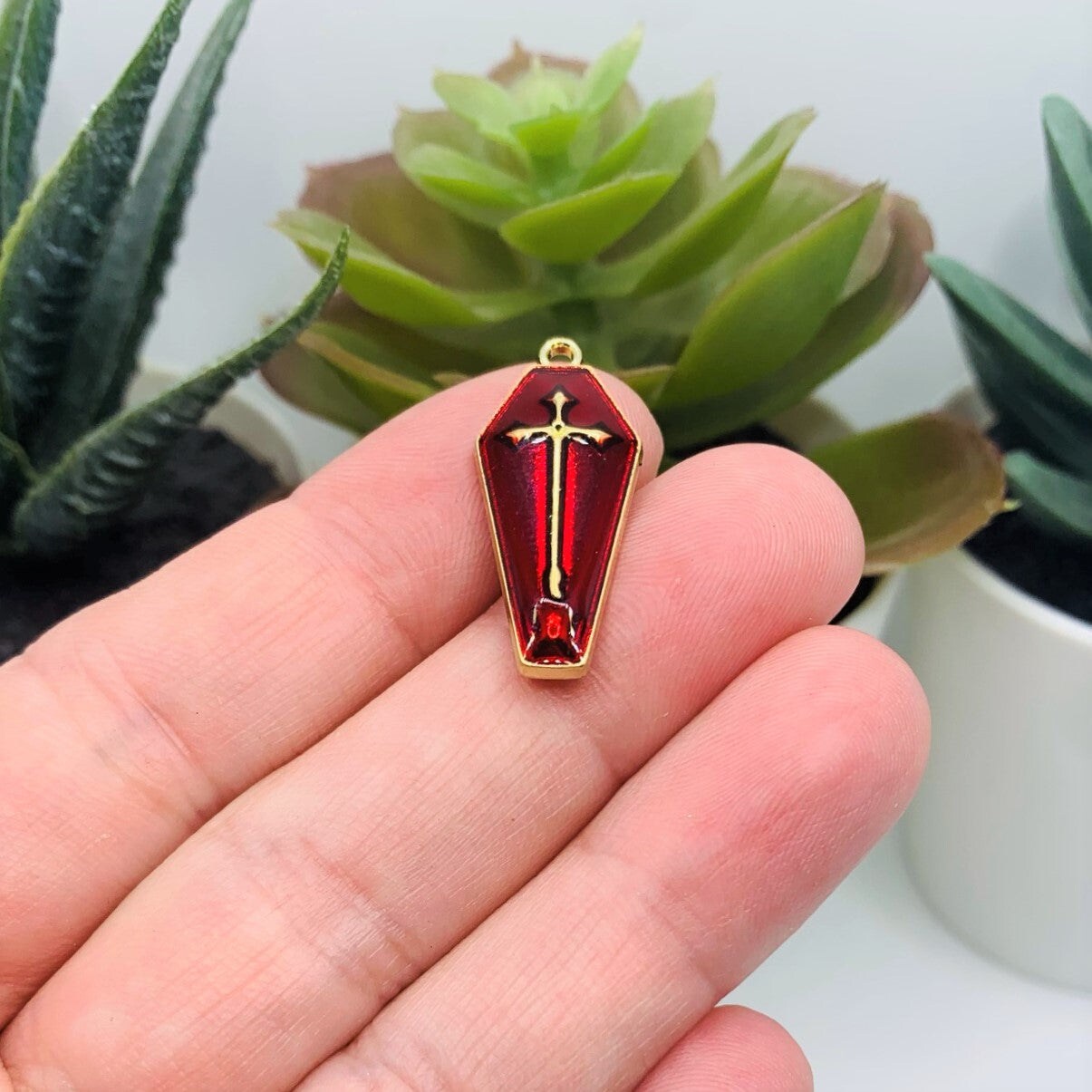 Red and Gold Vampire Coffin Charms, 26x11mm