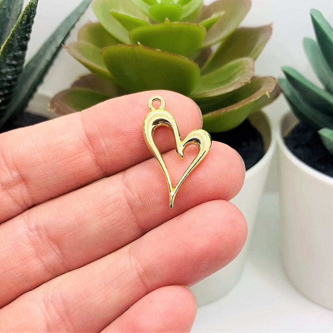 Gold Asymmetrical Heart Charms, 24x15mm