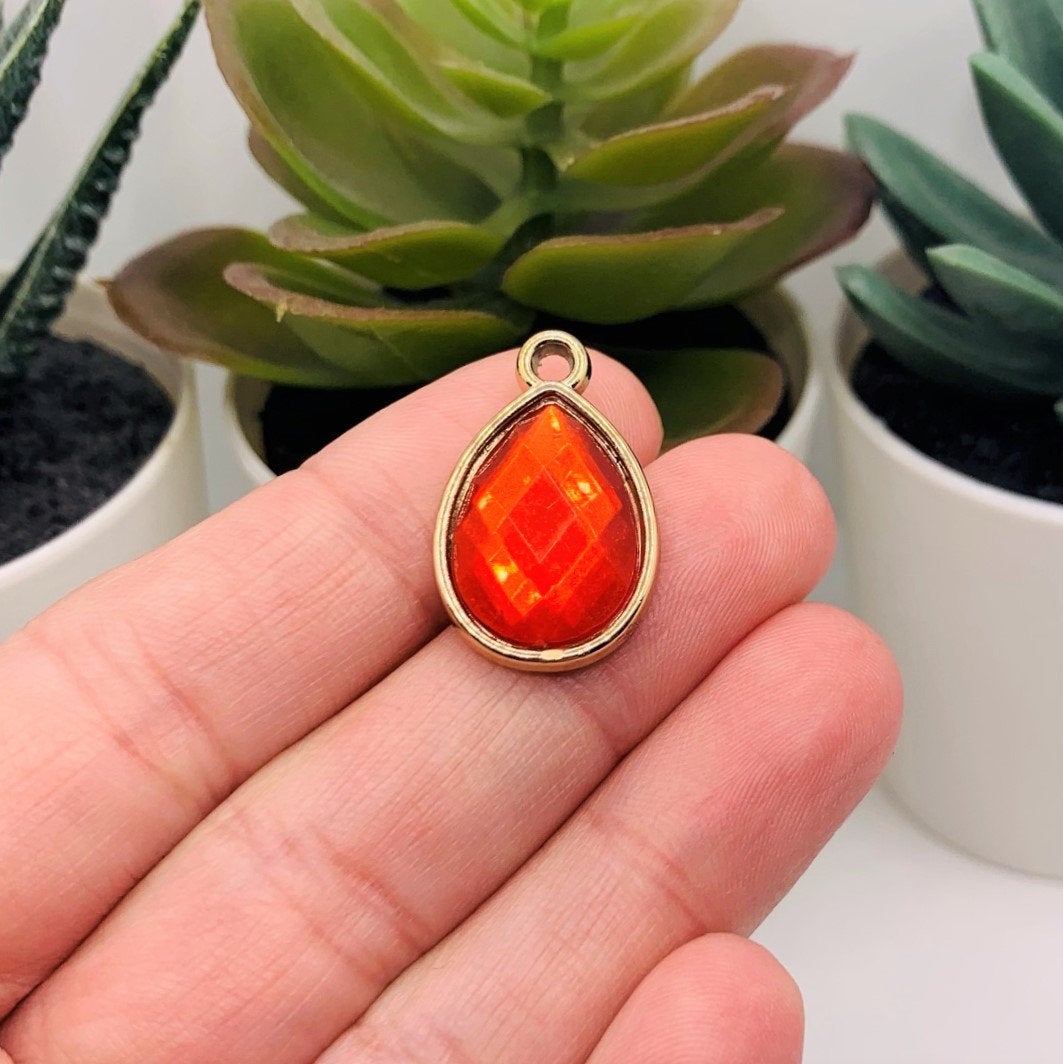 Red Orange and Gold Acrylic Teardrop Charms, 25x16mm