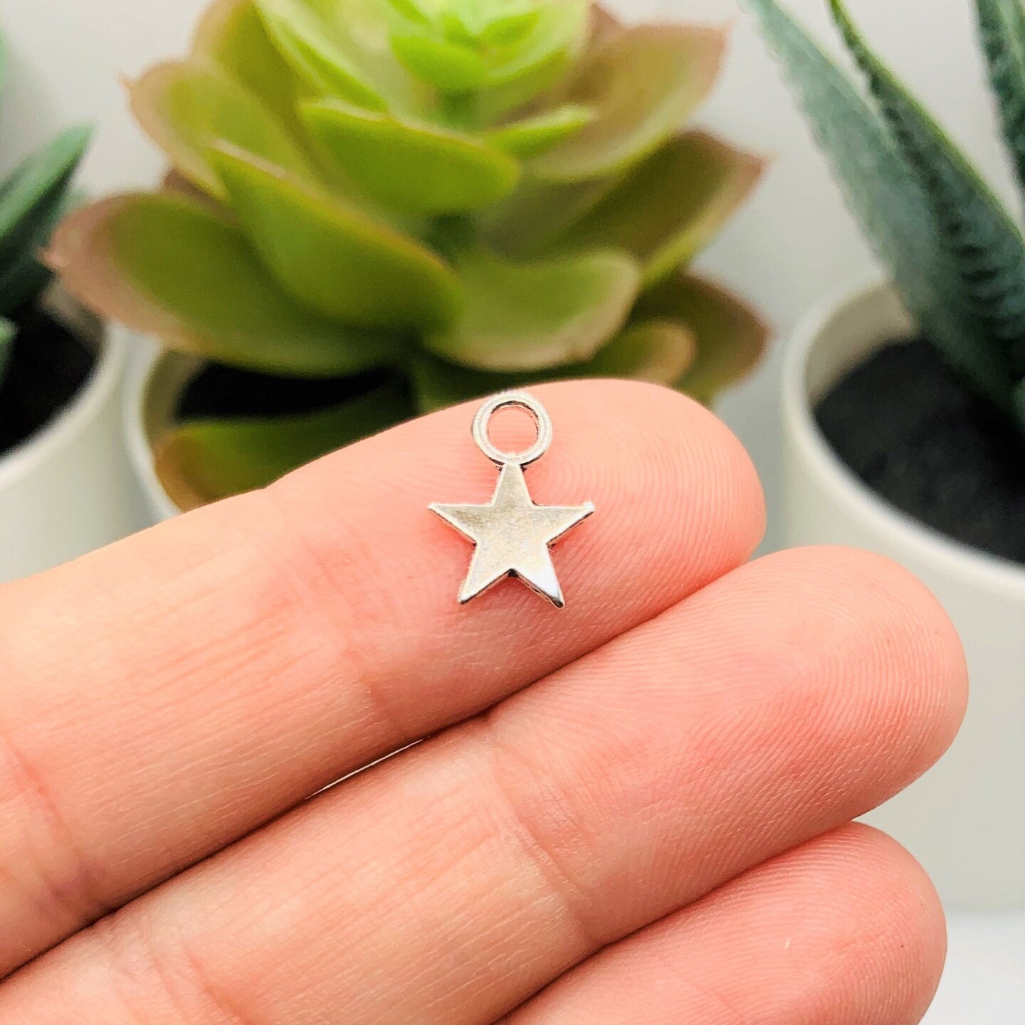 Small Antiqued Silver Star Charms, 8x11mm