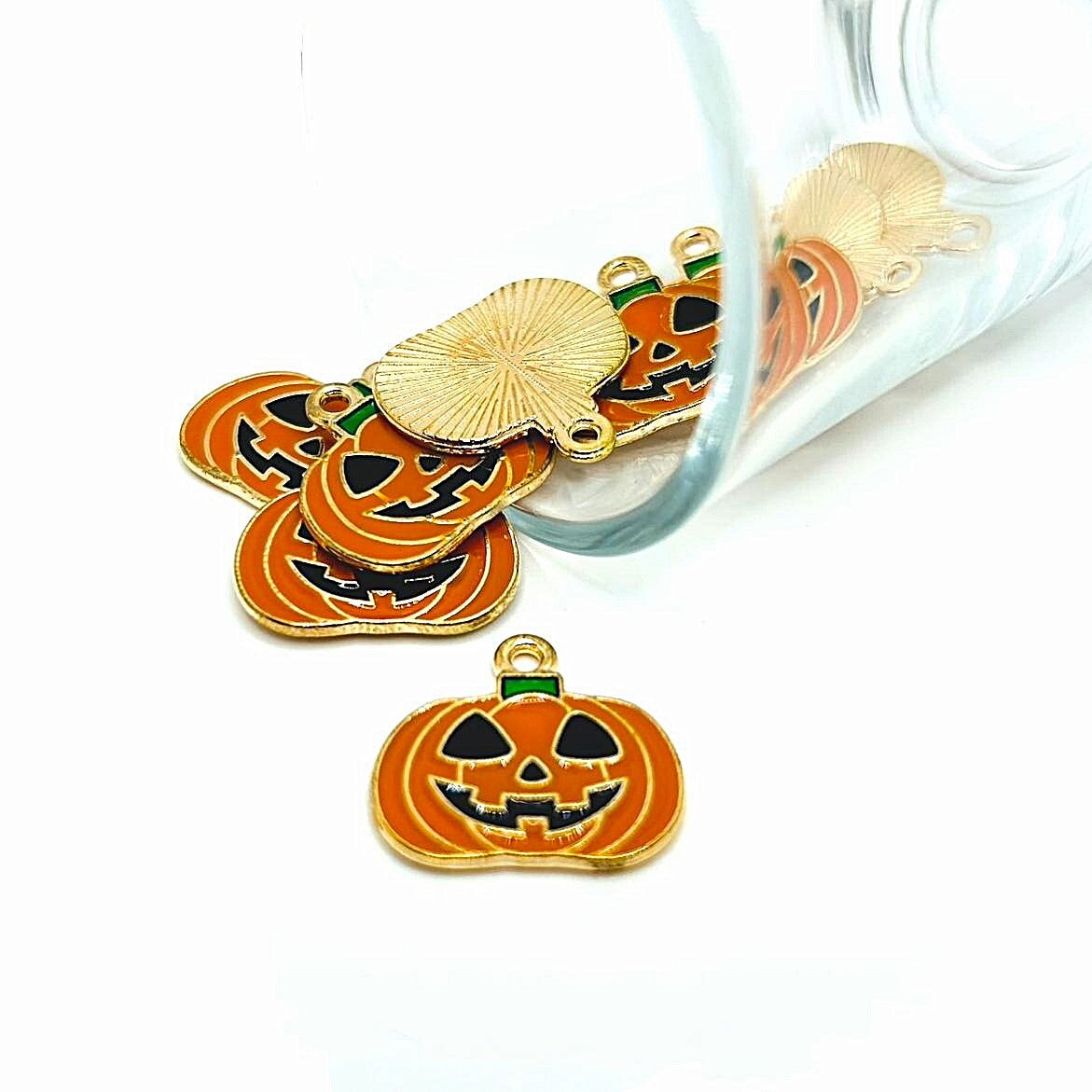 Orange and Black Enamel Jack O Lantern Pumpkin Charms, 20x21mm
