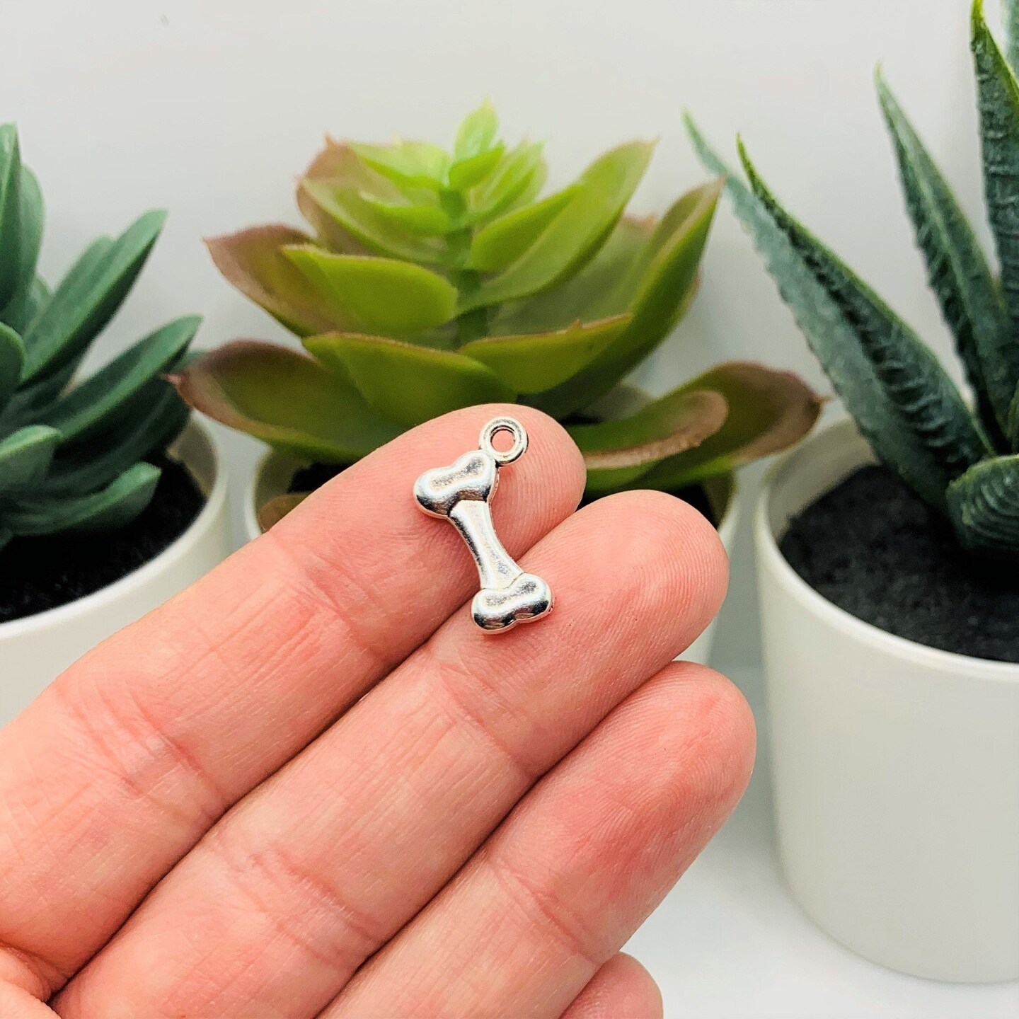 Silver Dog Bone 3D Charms, 17x10mm