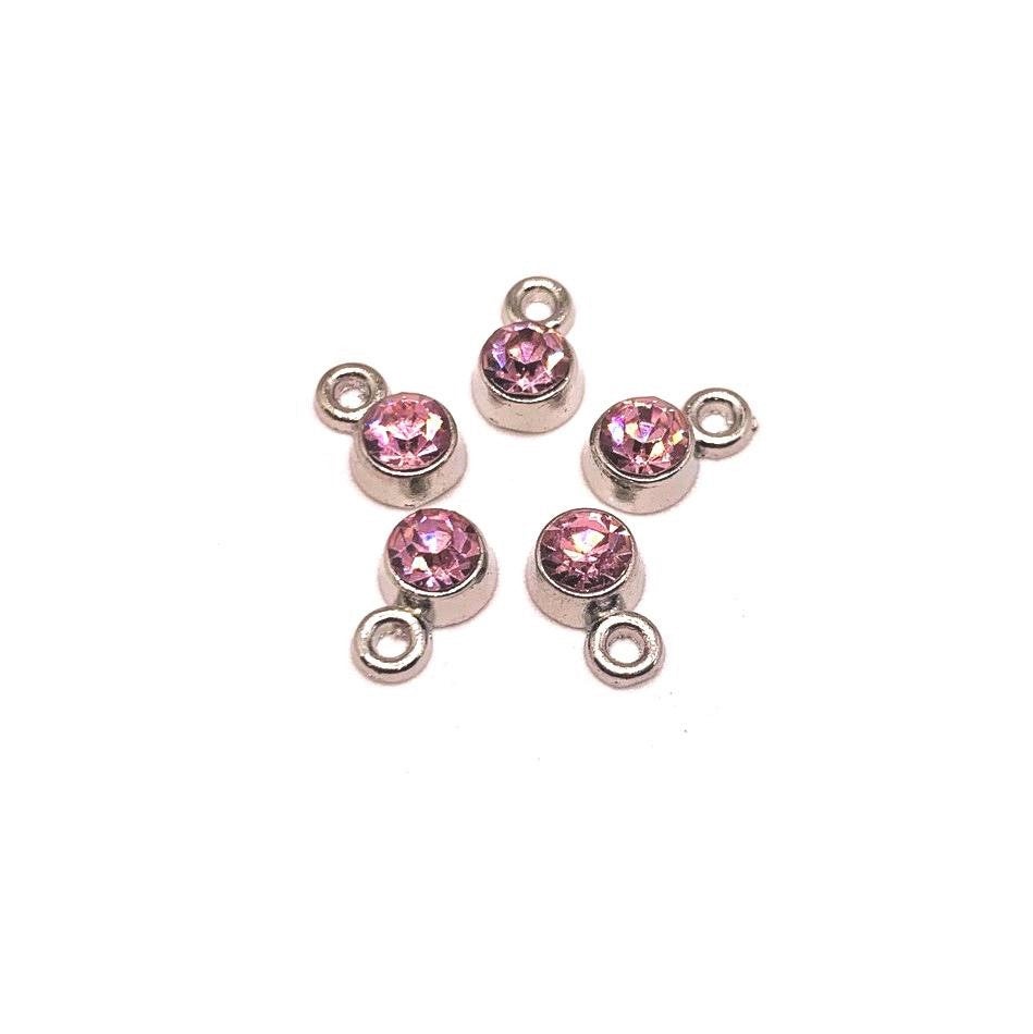 Small Light Pink October Birthstone Rhinestone Charms, 9x6mm