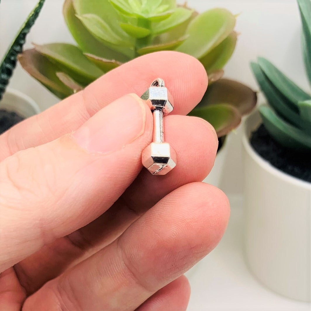 Silver Dumbbell Gym Charms, 21x6mm