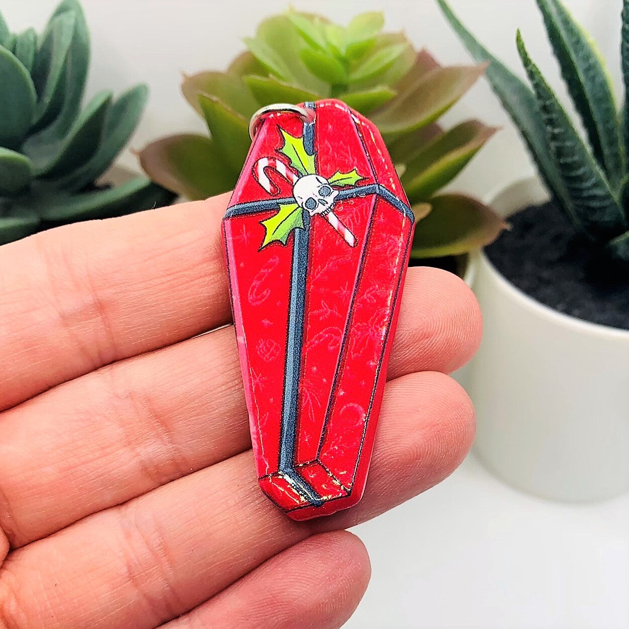 Red Creepy Christmas Coffin Charms, 52x25mm
