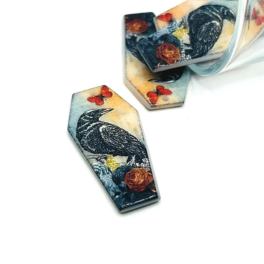 Fall/Autumn Coffin Raven Charms, 41x21mm