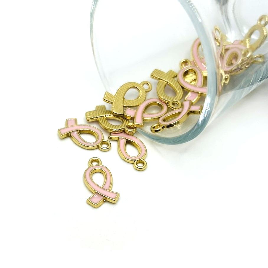Pink Awareness Breast Cancer Ribbon Charms, 17x10mm