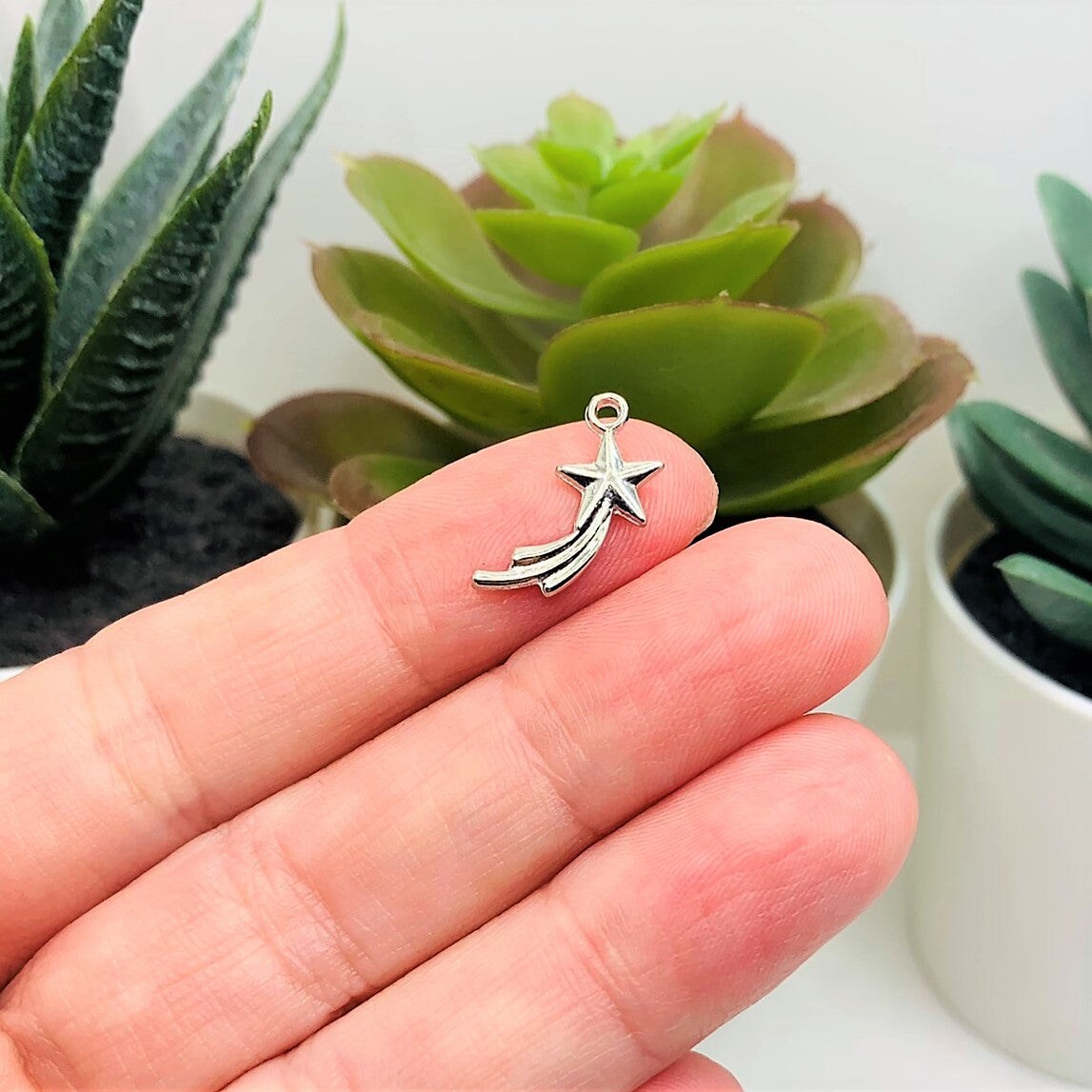 Antique Silver Shooting Star Charms, 17x8mm