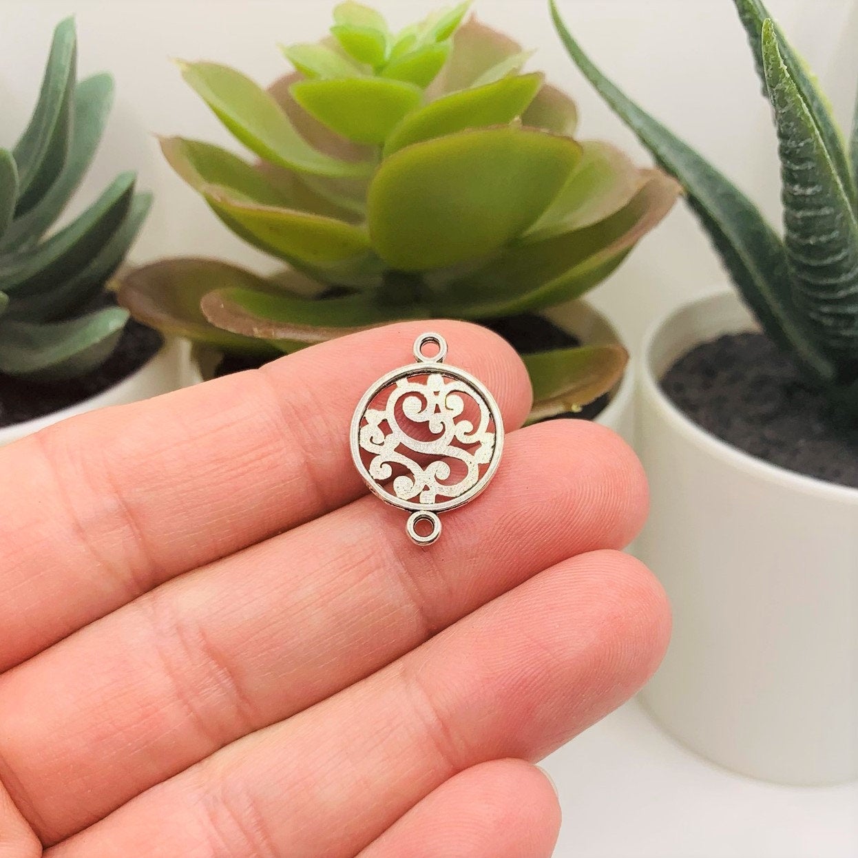 Silver Filigree Scroll Connector Charms, 20x14mm