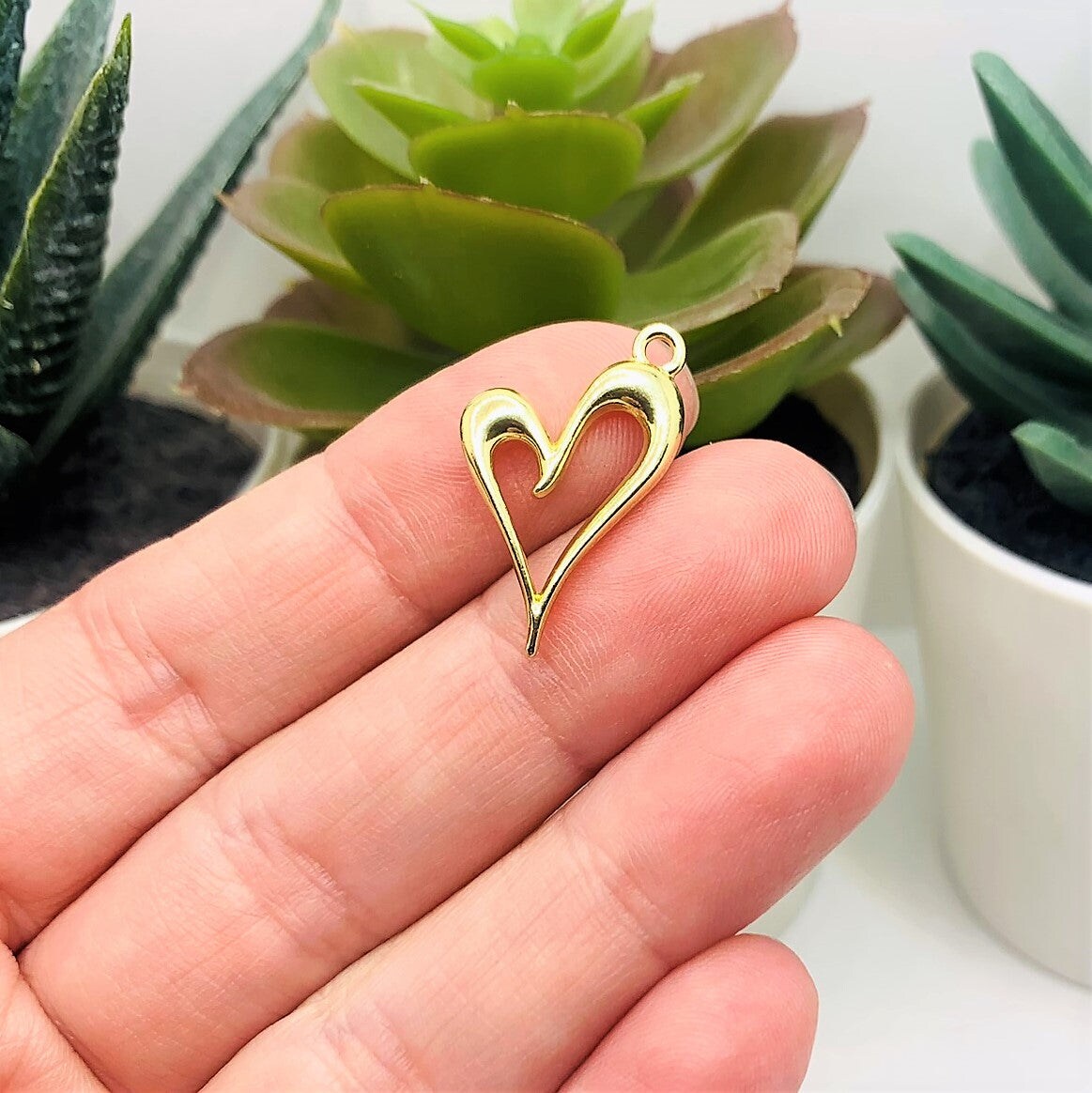 Gold Asymmetrical Heart Charms, 24x15mm