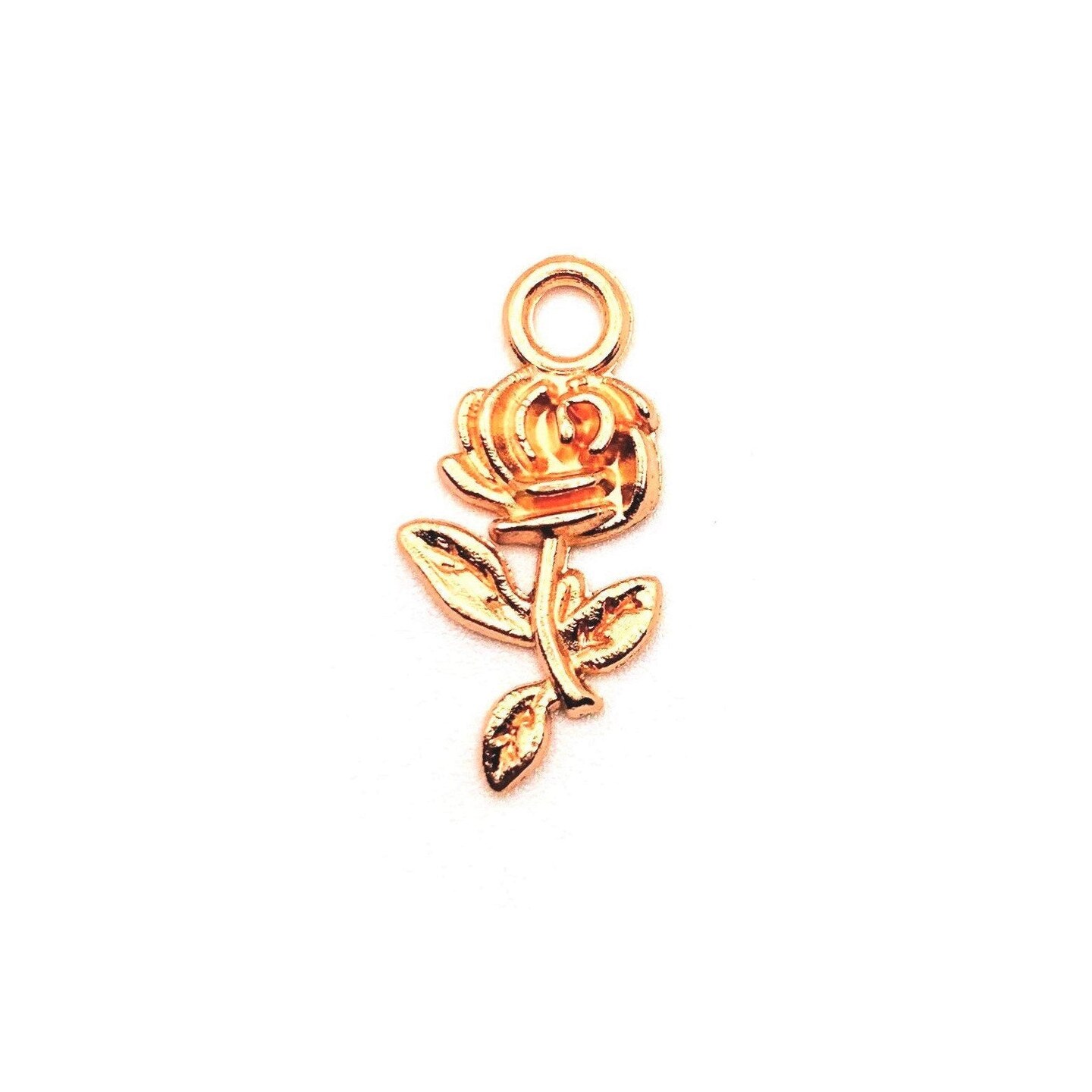 Small Rose Gold Rose Charms, 21x10mm