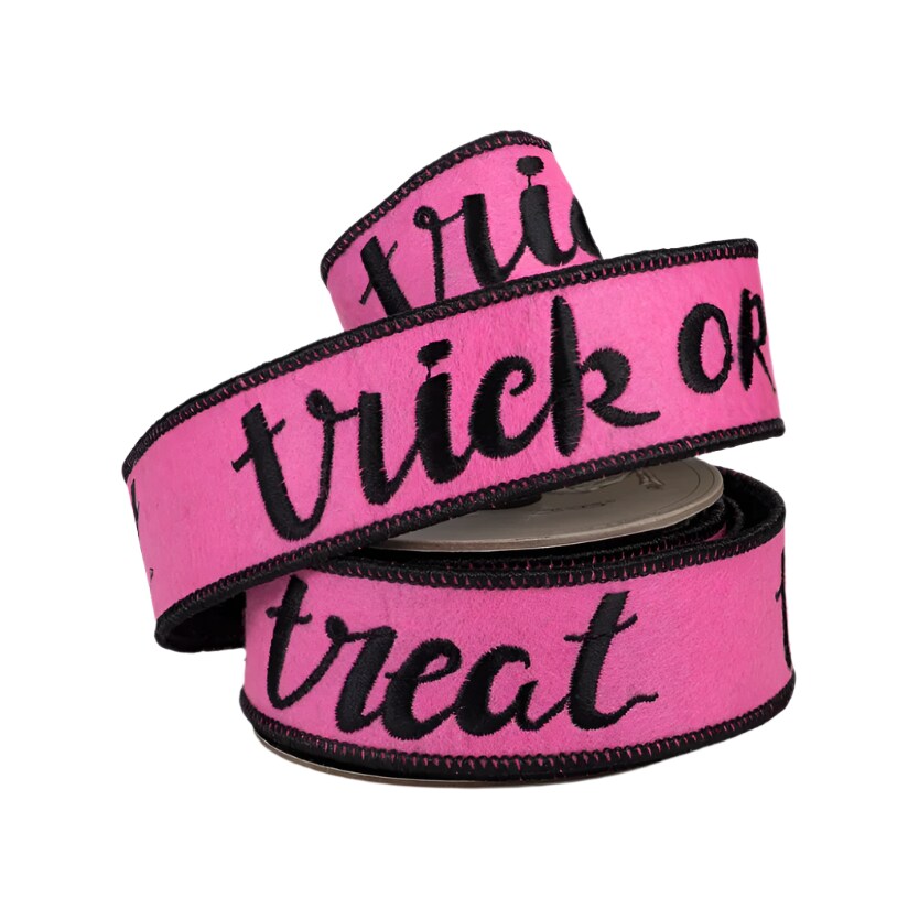 1.5&#x22; Felt Trick or Treat Ribbon: Pink (5 Yards)