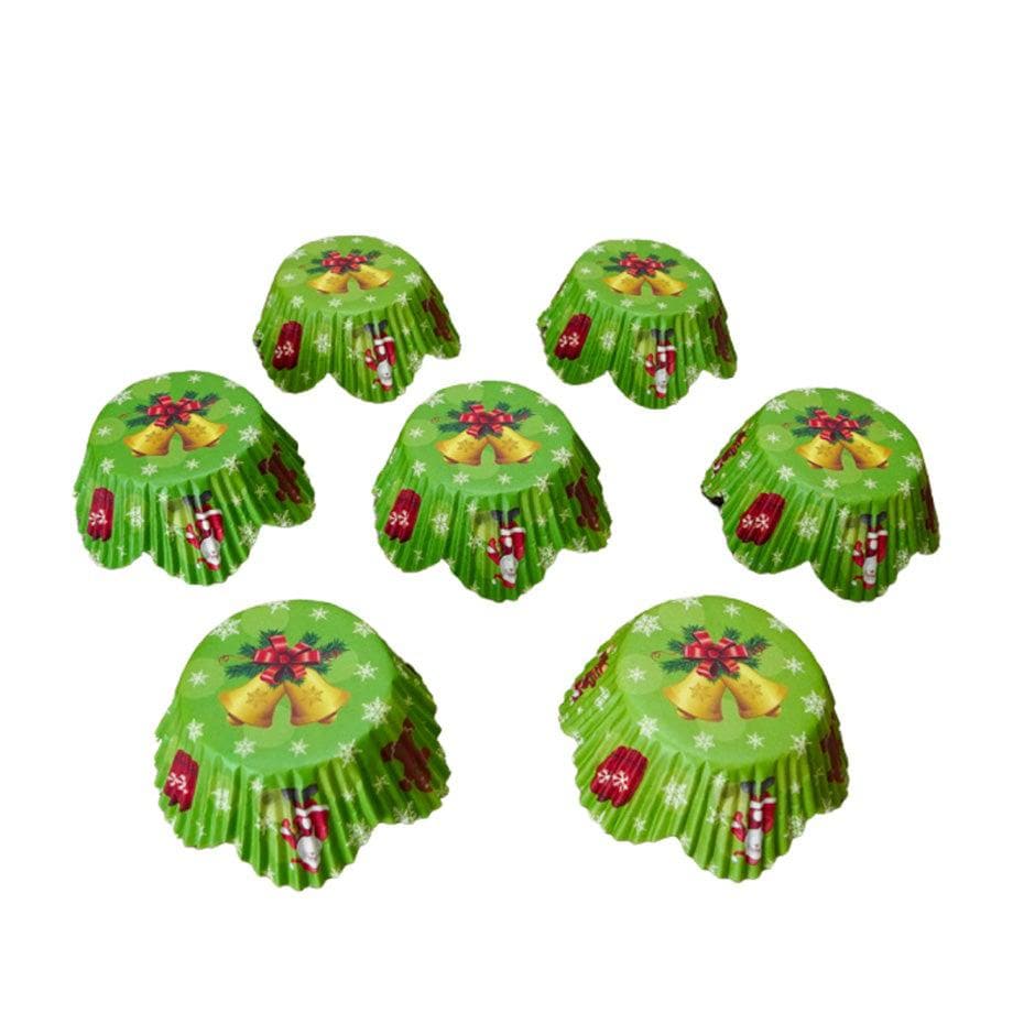 Christmas Bells Petal Shape Standard Size Cupcake Wrappers & Liners | 25 PC Set