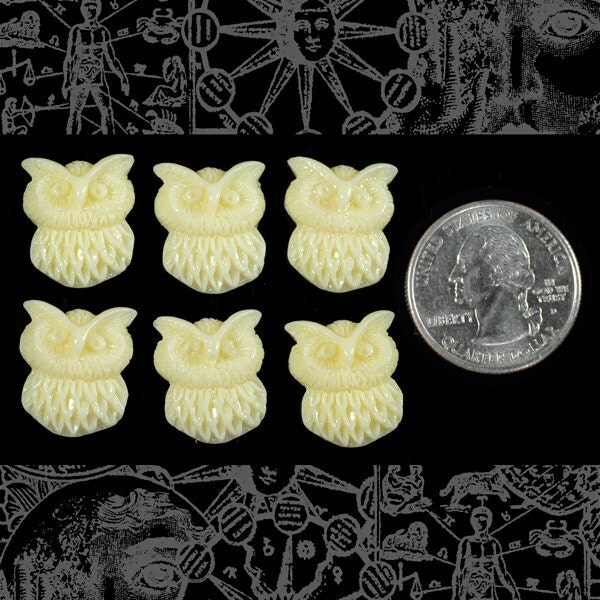 Cream Owl Cabochons - Set of Six - CAB12