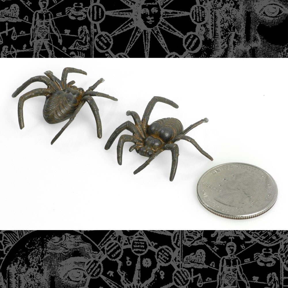 Chocolate Brown Plated Brass Big Hairy Spider Pendants Charms - Set of Two - RB-P05