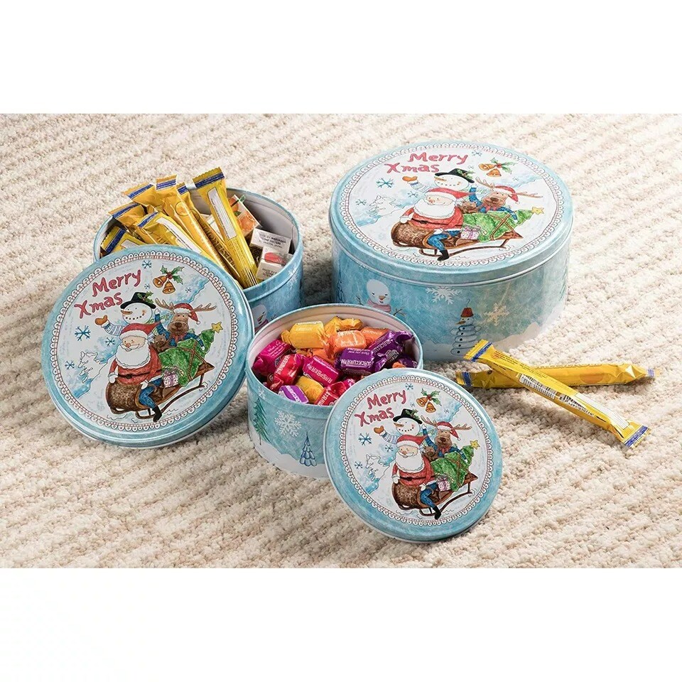 Set of 3 Christmas Nesting Cake Tins Cookie Food Storage Containers with Lids