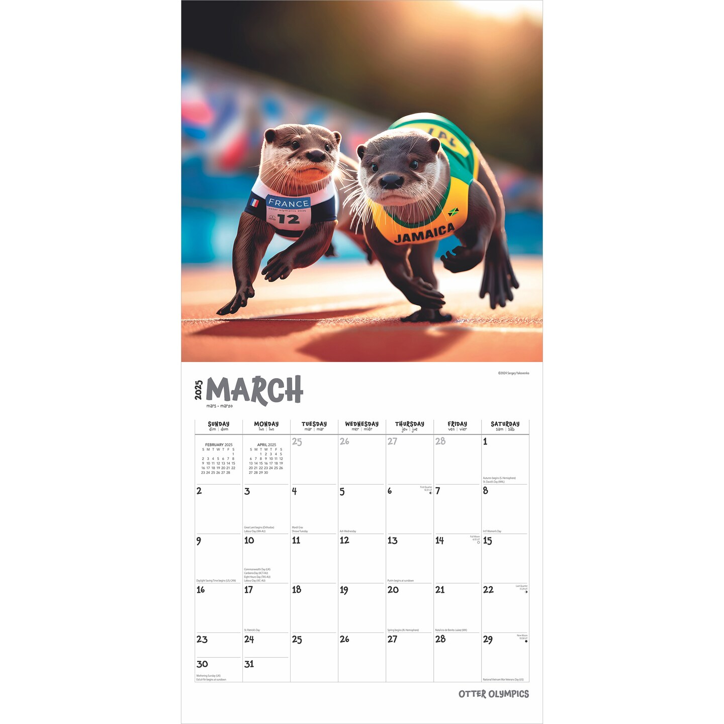 Otter Olympics | 2025 12 x 24 Inch Monthly Square Wall Calendar | Plastic-Free | BrownTrout | Animals Fun Humor