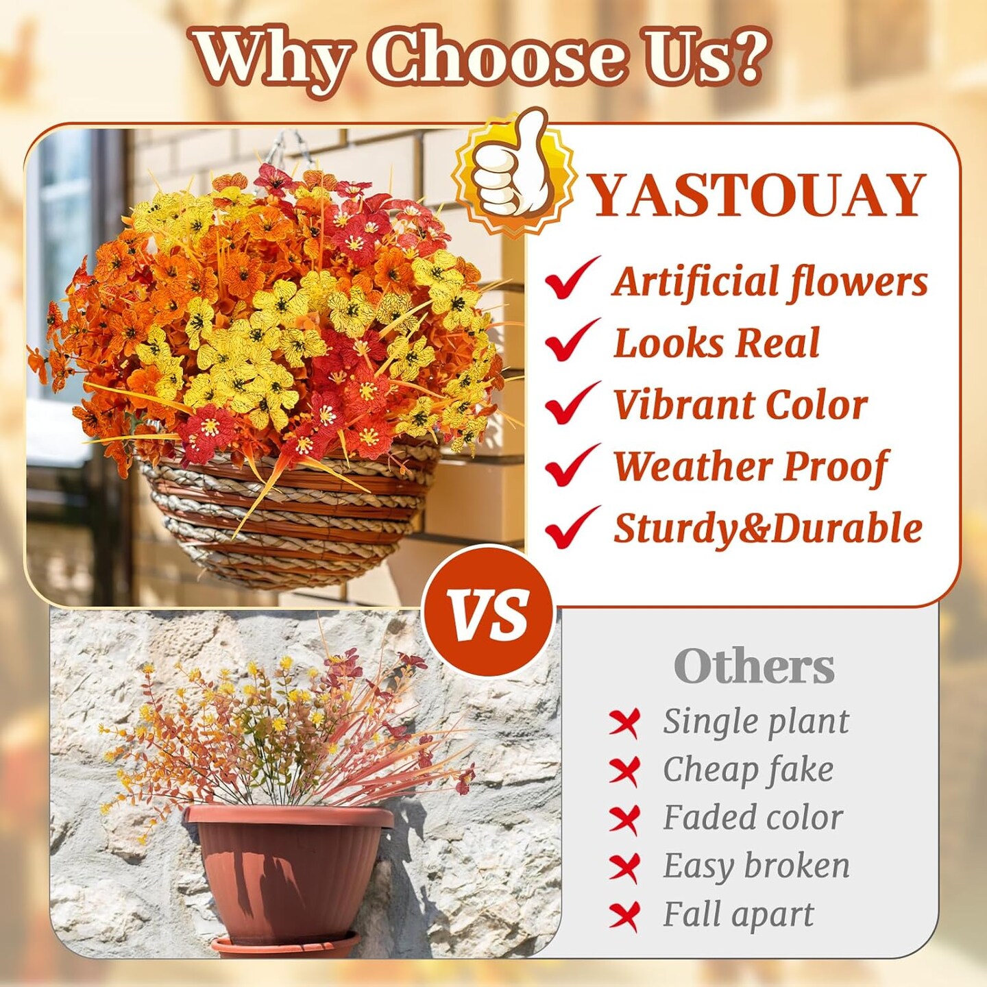 Fall Decor - Fake Mums Fall Flowers 12 Bundles Faux Mums for Outside No Fade Fall Flowers Artificial for Decoration Artificial Mums for Outdoors for Thanksgiving Garden Porch Window Pot