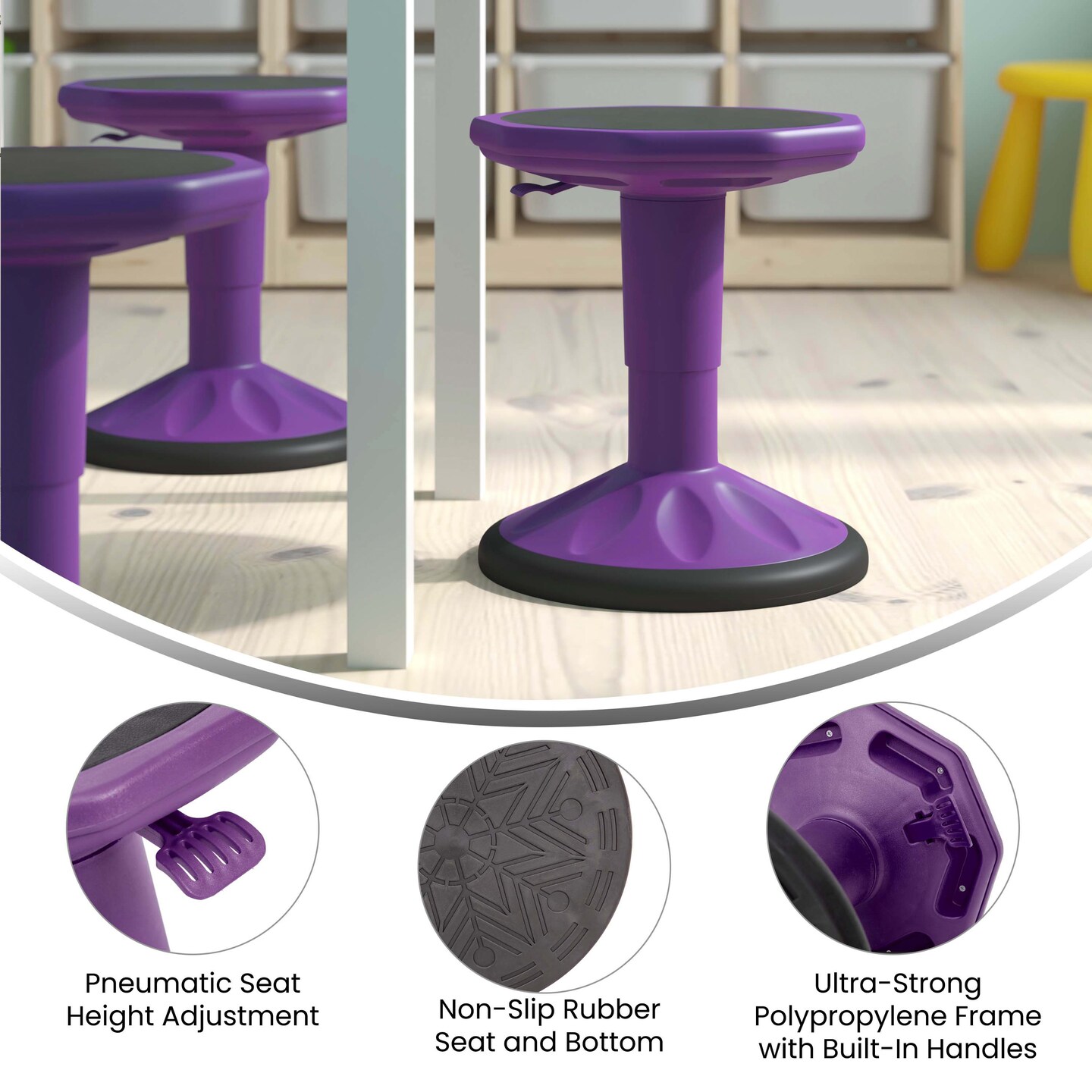 Emma and Oliver Saylor Height Adjustable Active Motion Stool for Kids with Weighted Rubber Non-Slip Bottom