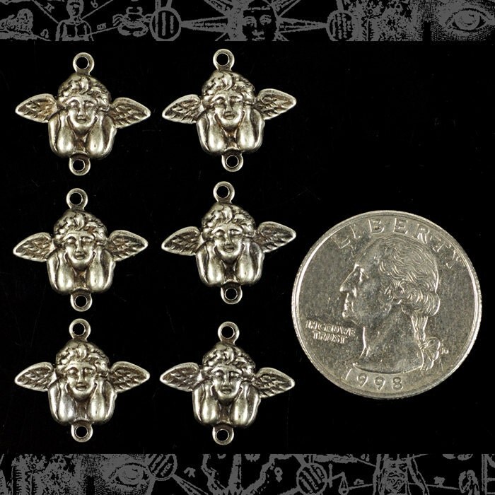 Antiqued Silver Plated Brass Posing Cherub Connectors - Set of Six - S-2C27