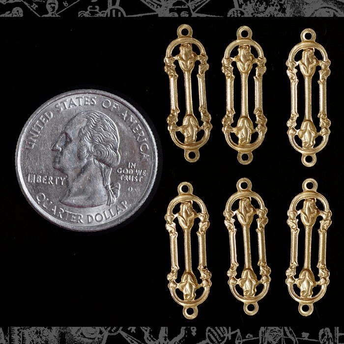 Raw Brass Art Deco Flower Bars Two Way Connectors - Set of Six - B-2C37