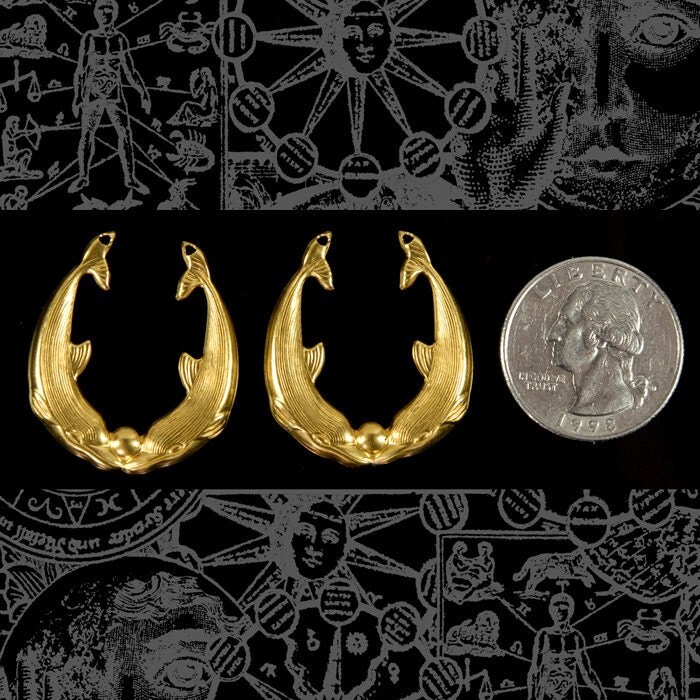 Raw Brass Double Dolphin Pendants - Set of Two - B-P48