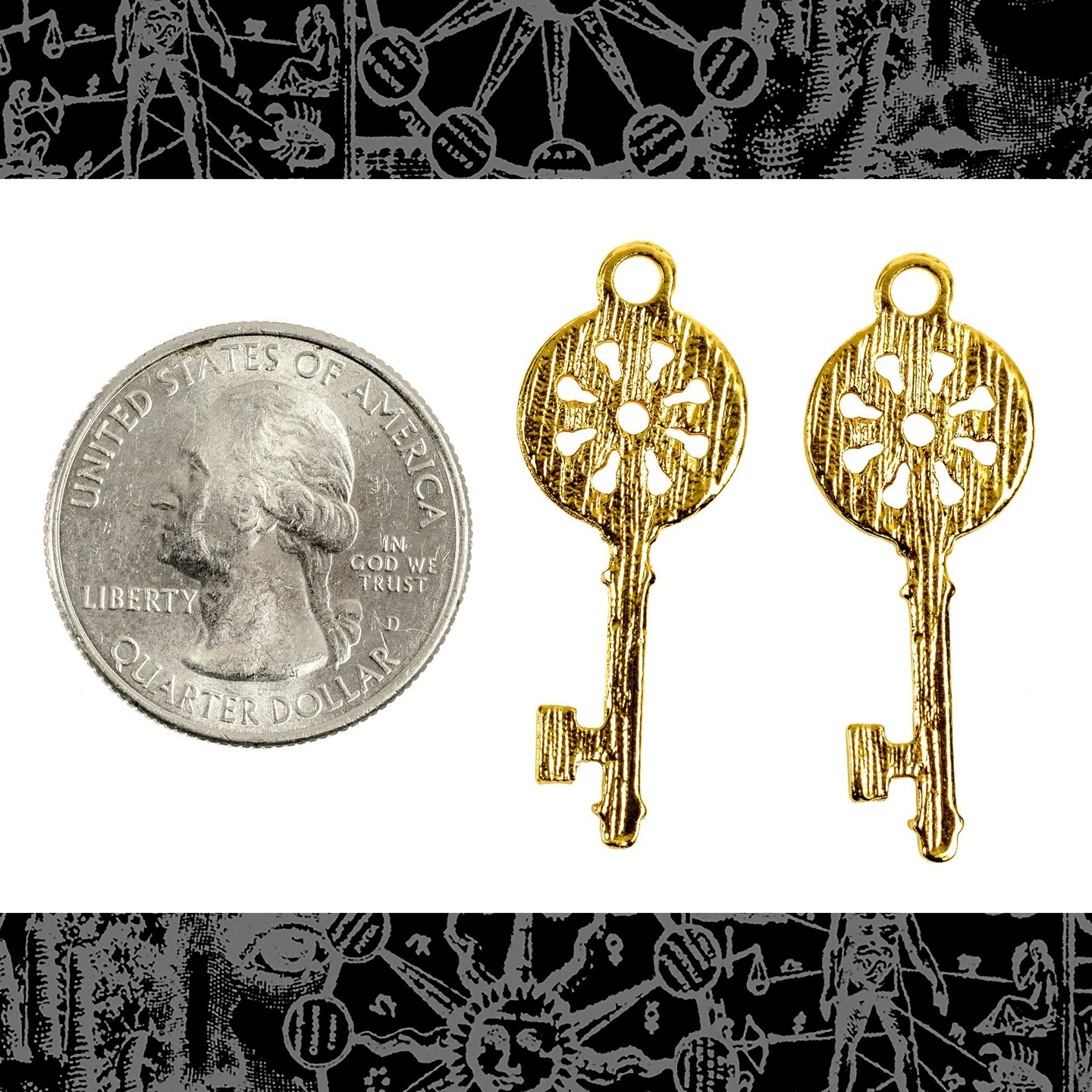 Gold Finish Plated Key Charms with Crystals - Two - ZG-P2