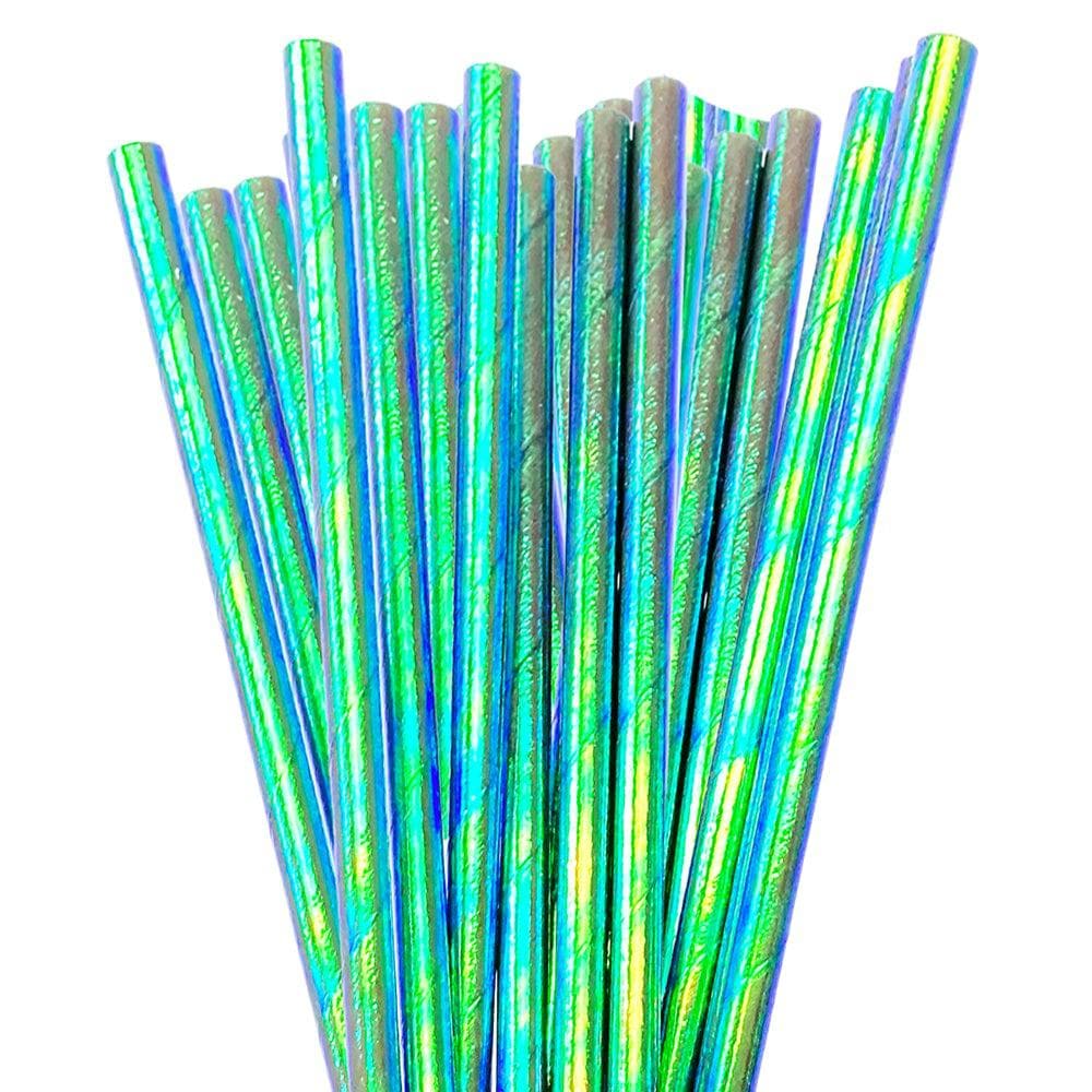 Green Iridescent Cake Pop Party Straws